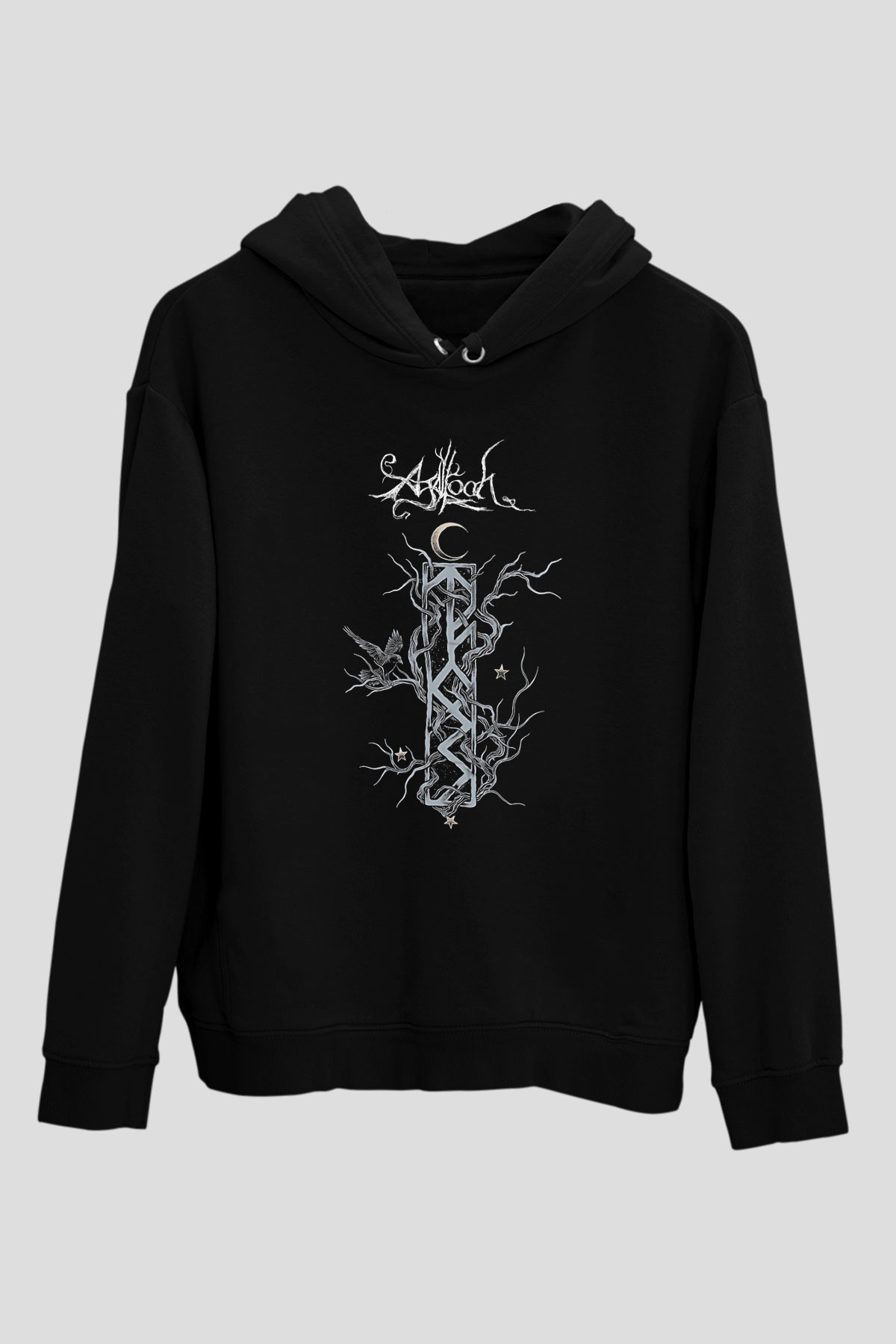 Agalloch Baskılı Unisex Siyah Kapüşonlu Sweatshirt