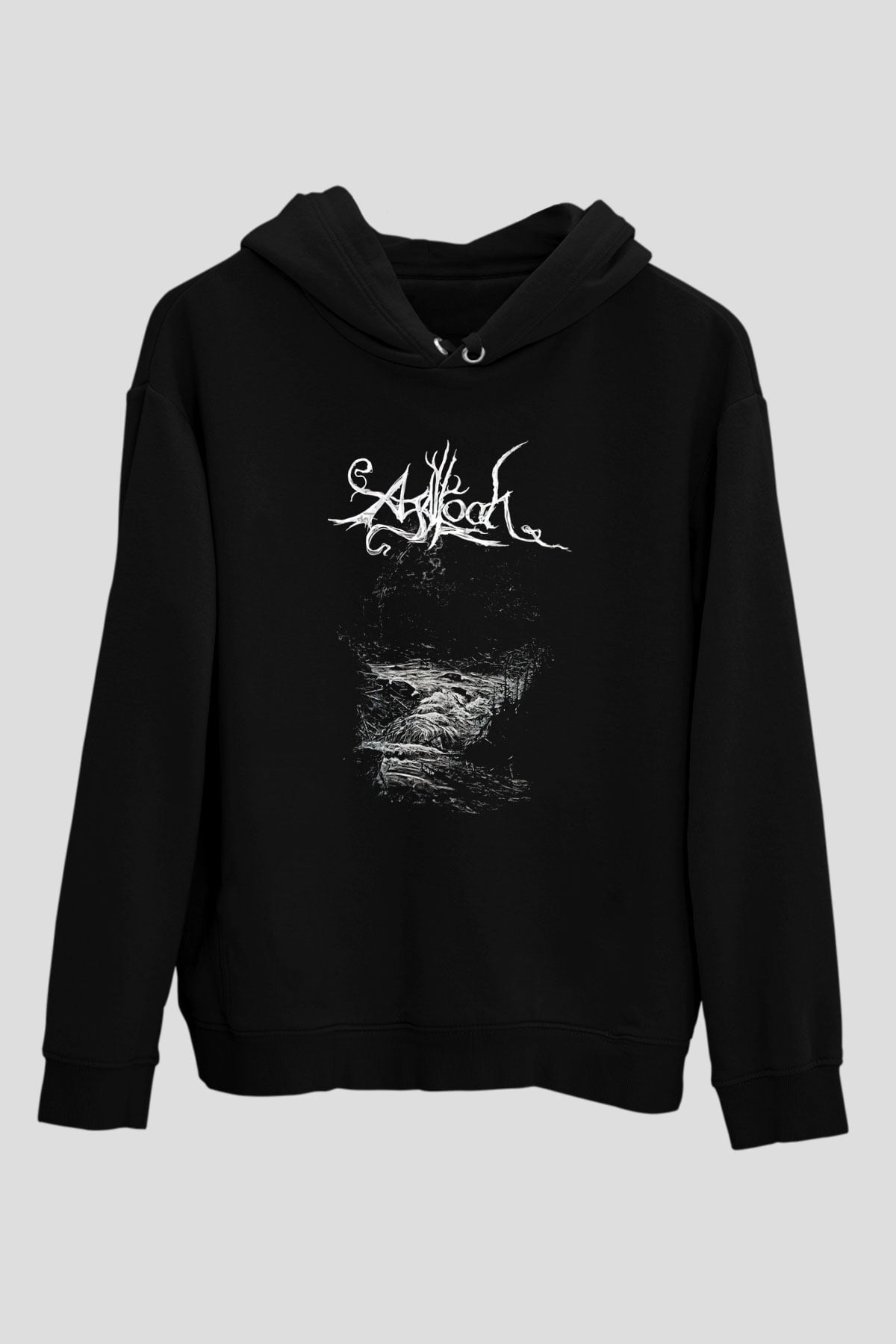 Agalloch Baskılı Unisex Siyah Kapüşonlu Sweatshirt