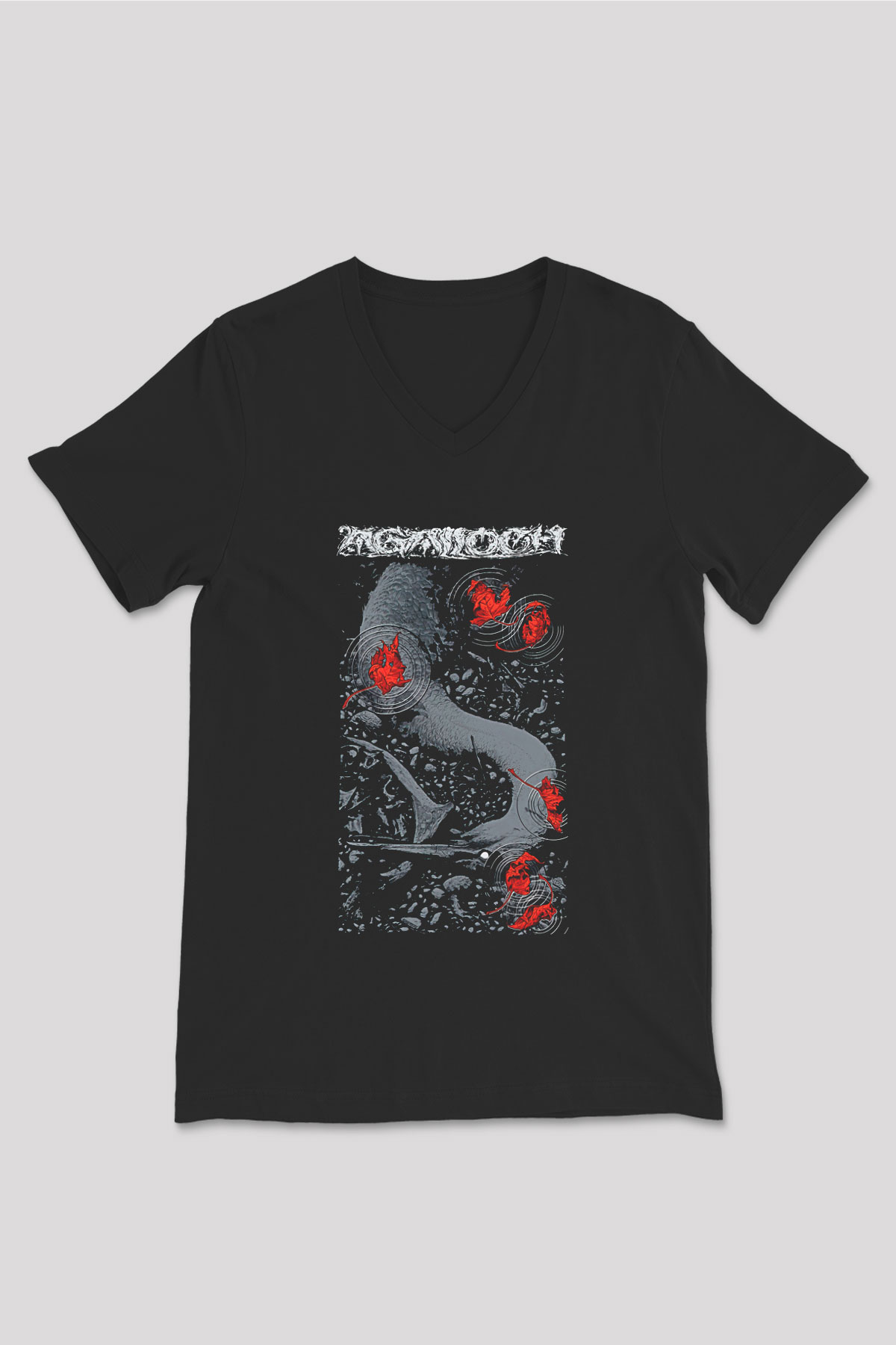 Agalloch Baskılı Unisex Siyah V Yaka Tişört - Tshirt