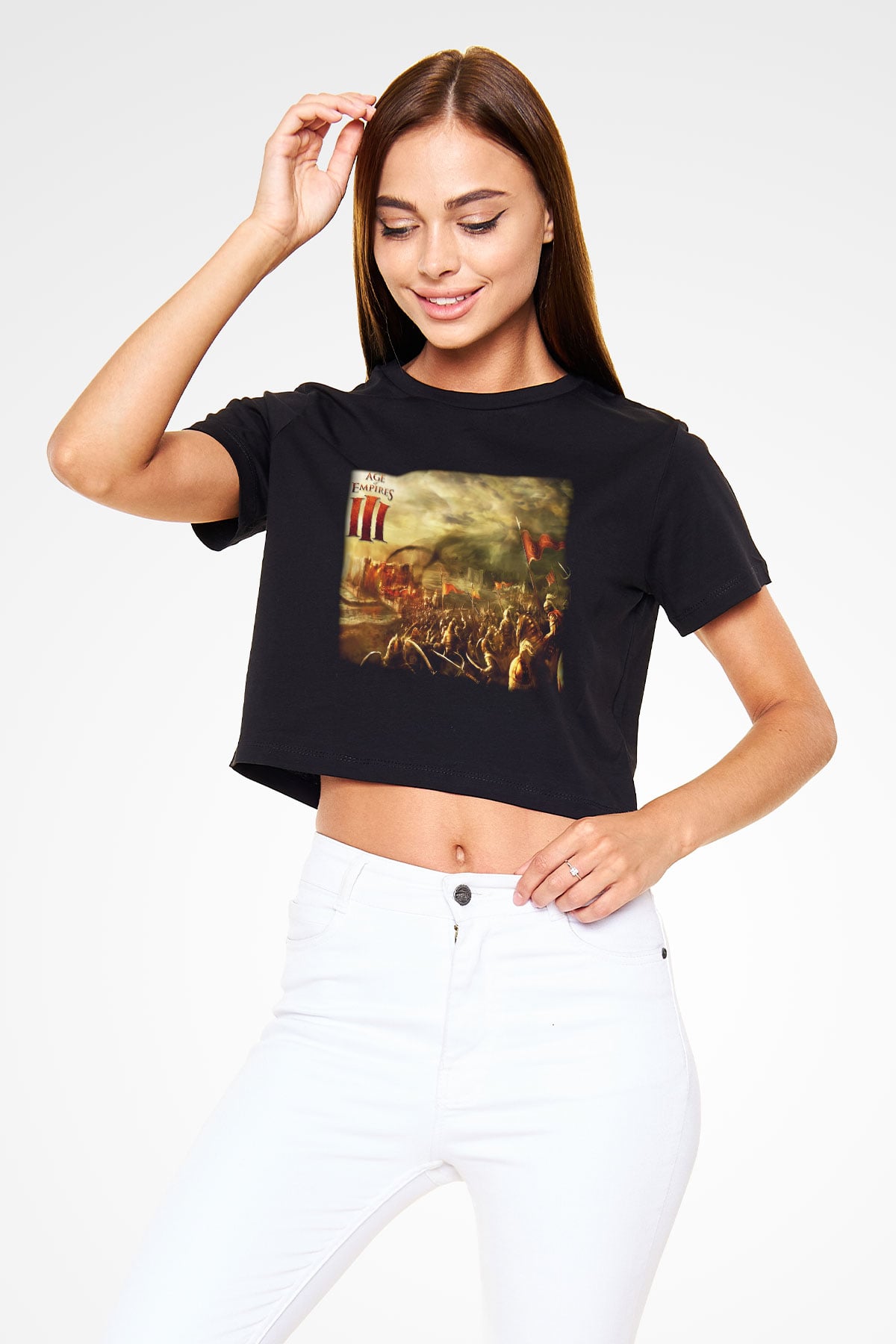Age Of Empires Siyah Crop Top Tişört