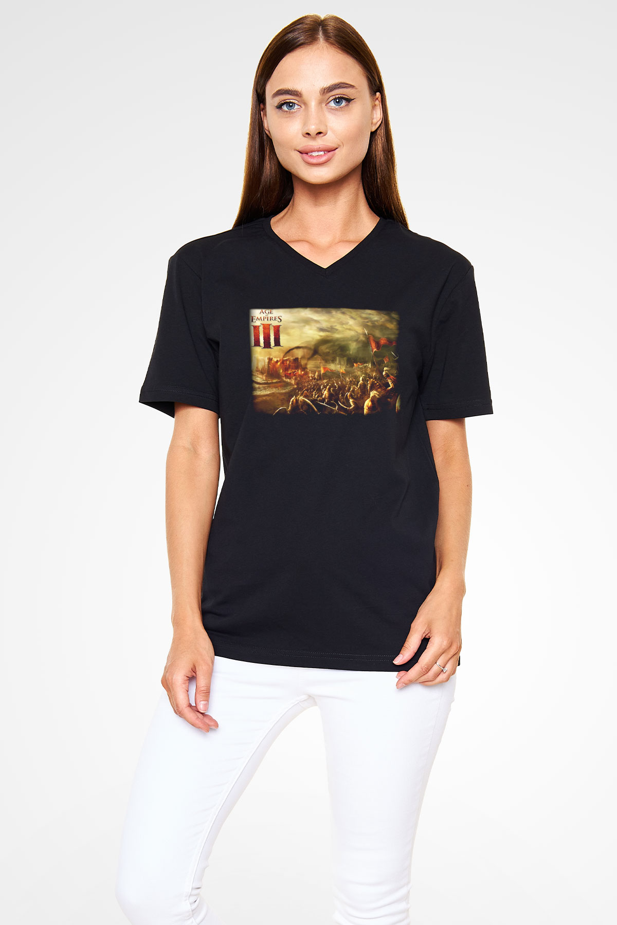 Age Of Empires Siyah Unisex V Yaka Tişört T-Shirt