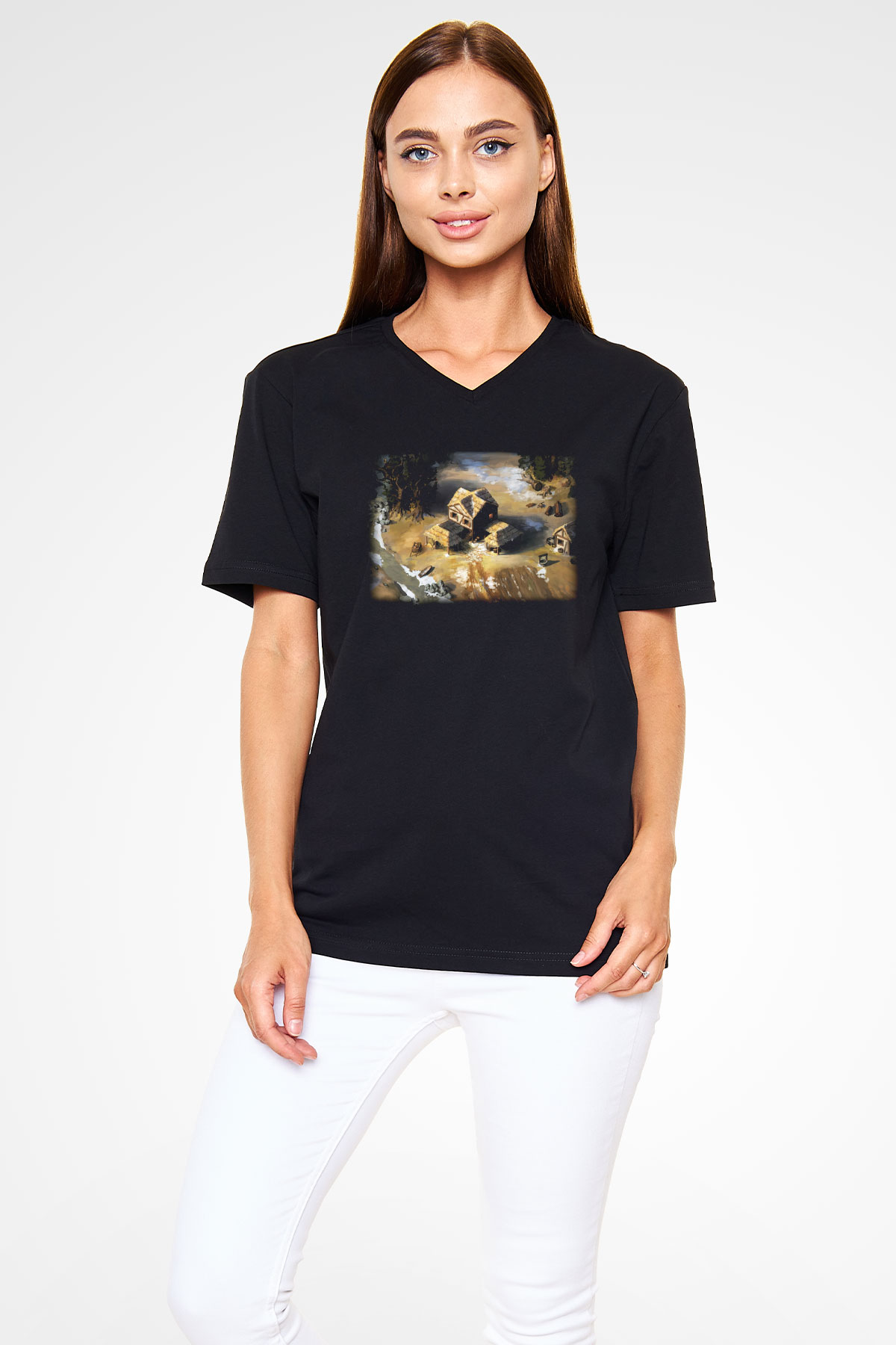 Age Of Empires Siyah Unisex V Yaka Tişört T-Shirt