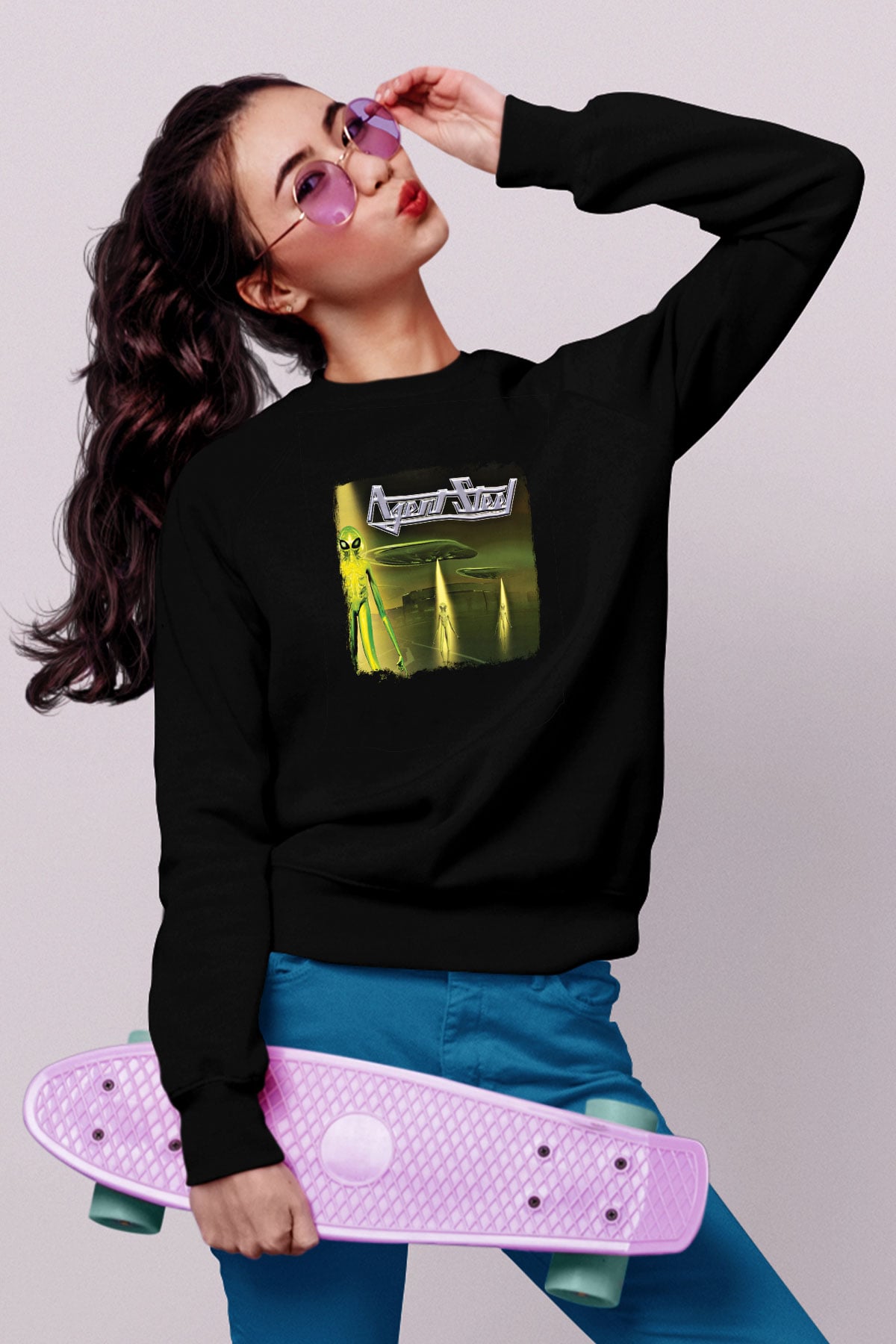 Agent Steel Baskılı Unisex Siyah Sweatshirt