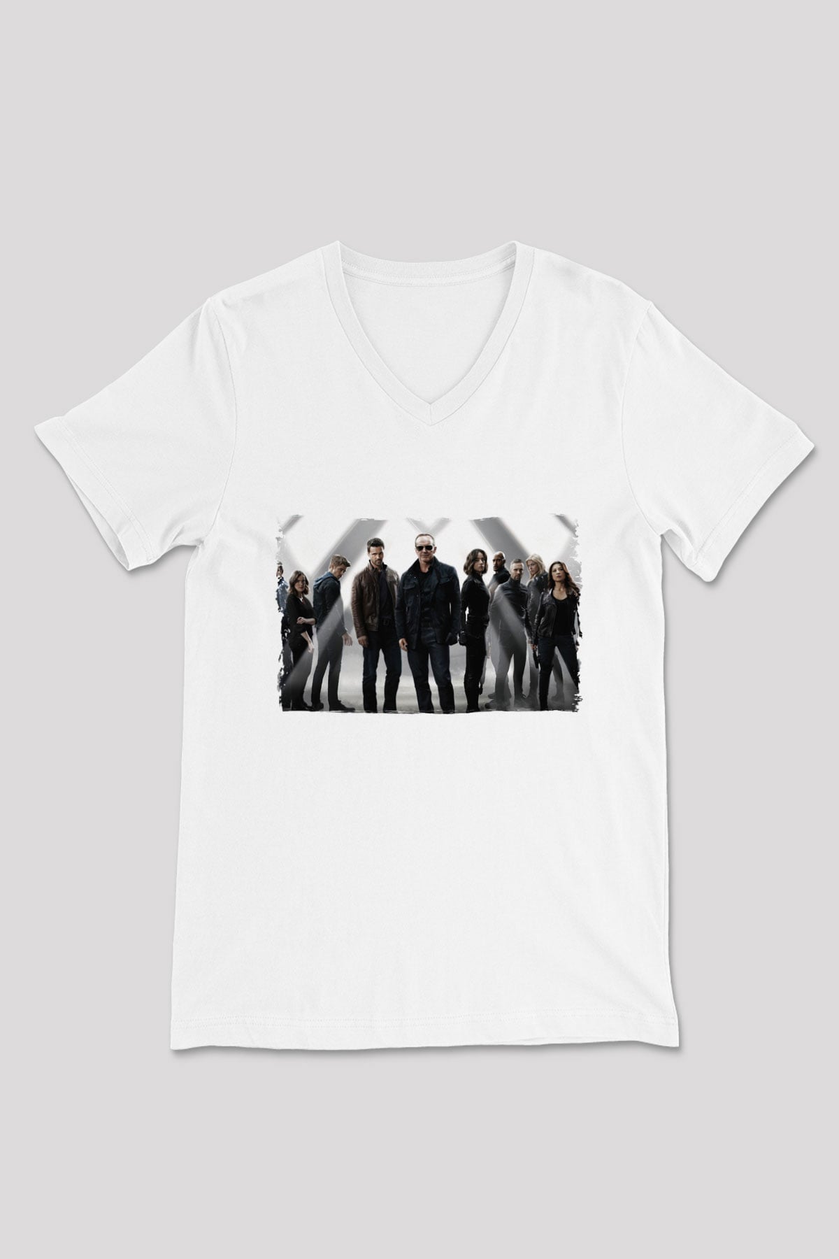 Agents of S.H.I.E.L.D. Beyaz Unisex V Yaka Tişört