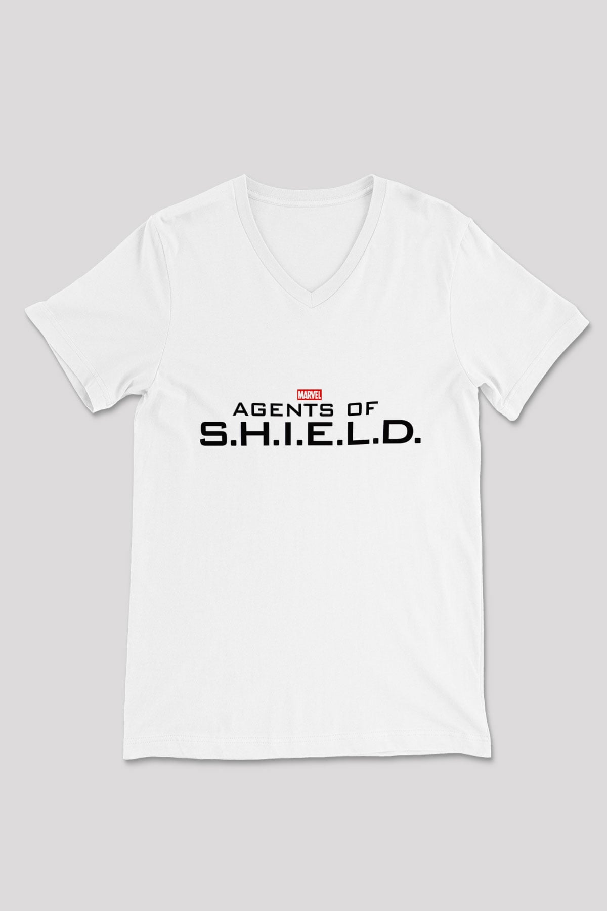 Agents of S.H.I.E.L.D. Beyaz Unisex V Yaka Tişört T-Shirt