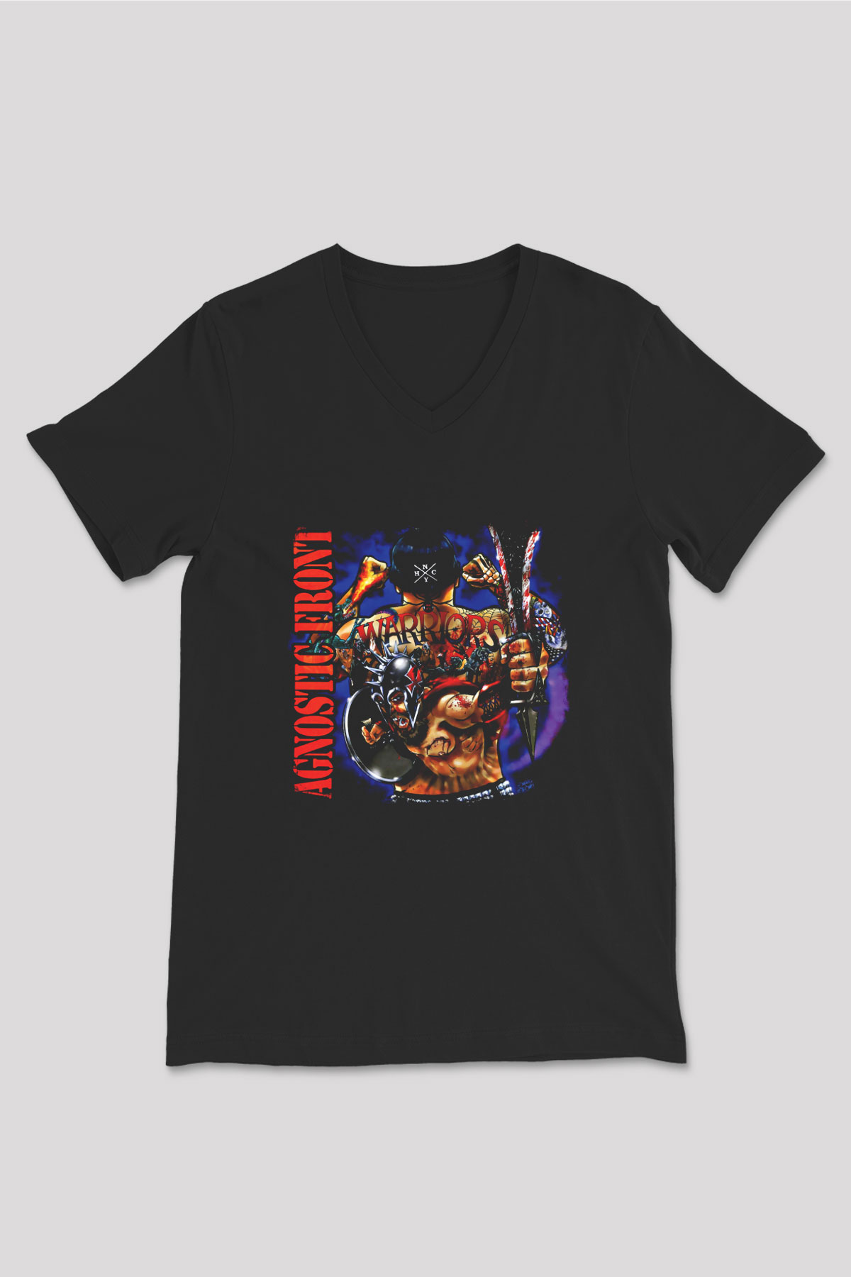 Agnostic Front Baskılı Unisex Siyah V Yaka Tişört