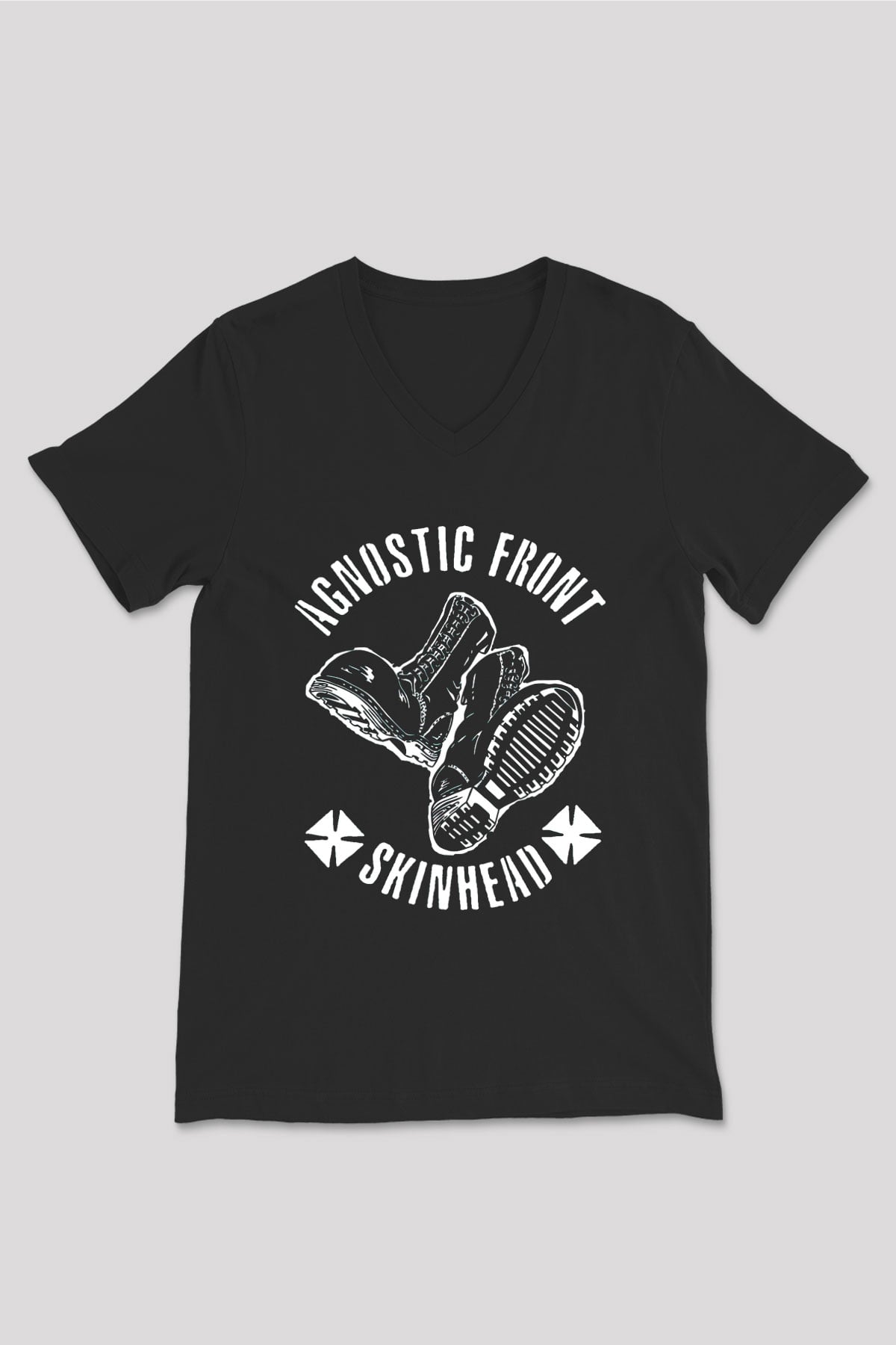 Agnostic Front Siyah Unisex V Yaka Tişört T-Shirt