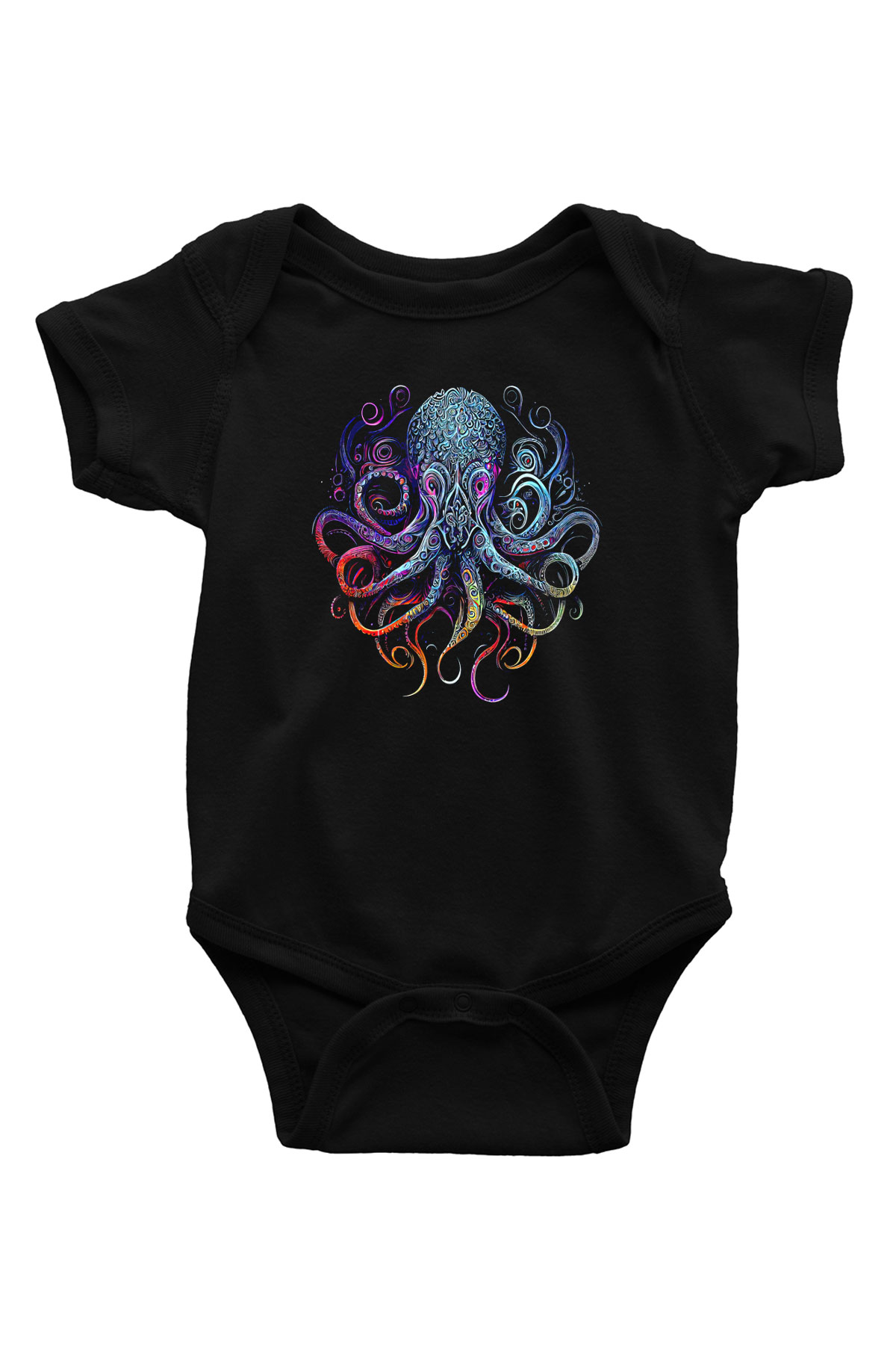 Ahtapot Baskılı Unisex Siyah Bebek Body - Zıbın