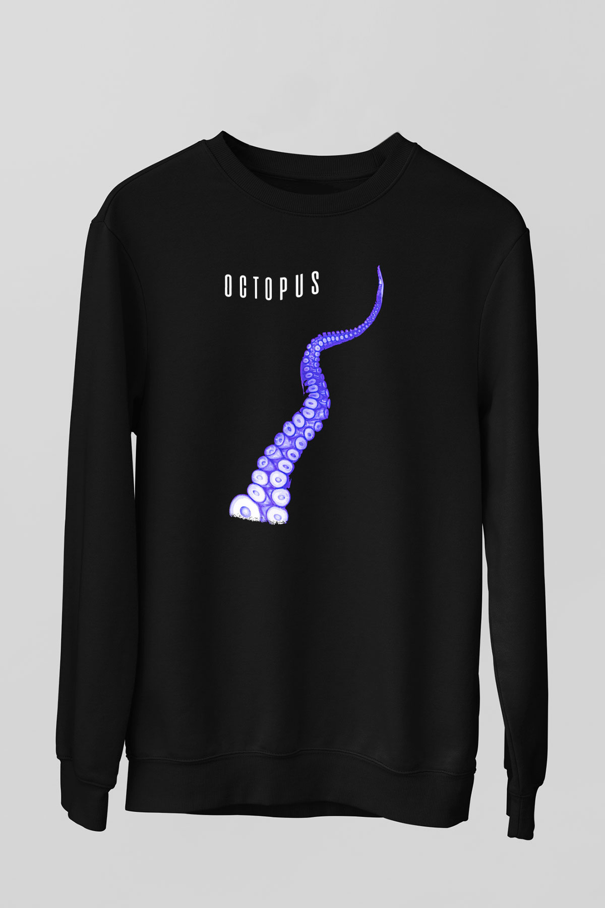 Ahtapot Baskılı Unisex Siyah Sweatshirt