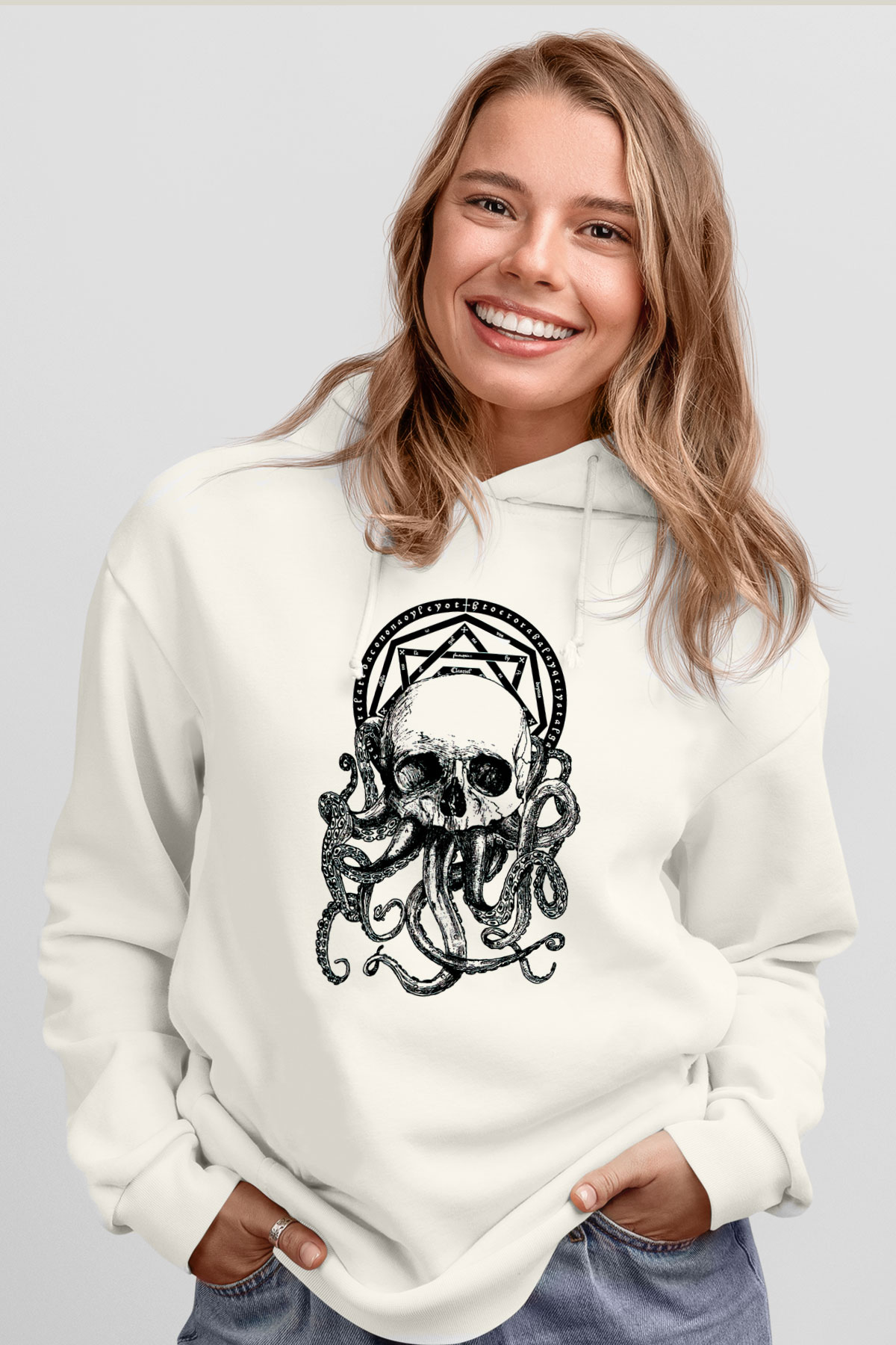 Ahtapot KurukafaBeyaz  Unisex Hoodie