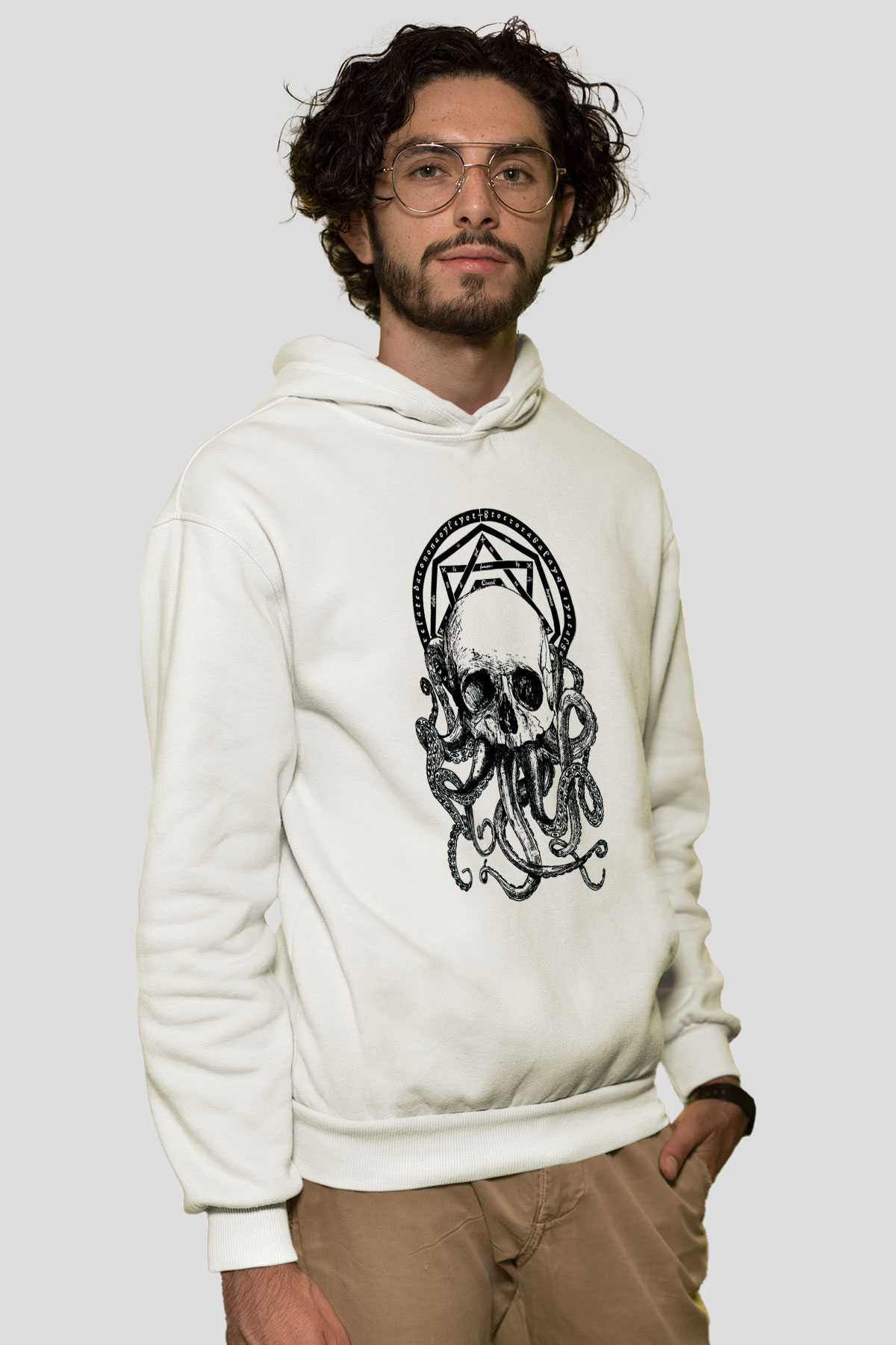 Ahtapot KurukafaBeyaz  Unisex Hoodie