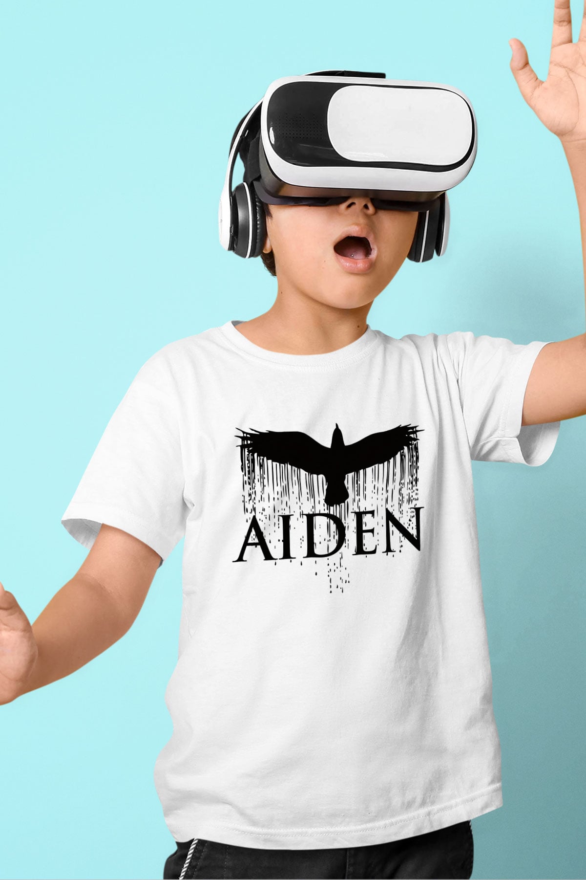 Aiden Baskılı Beyaz Unisex Çocuk Tişört