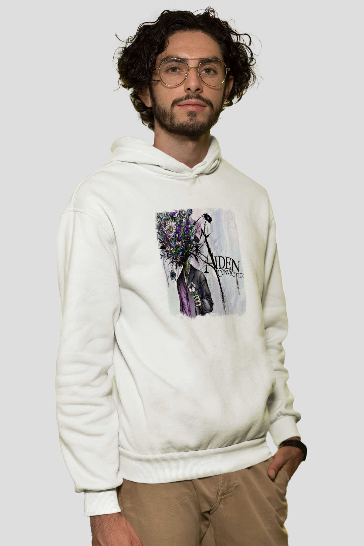 Aiden Baskılı Unisex Beyaz Hoodie