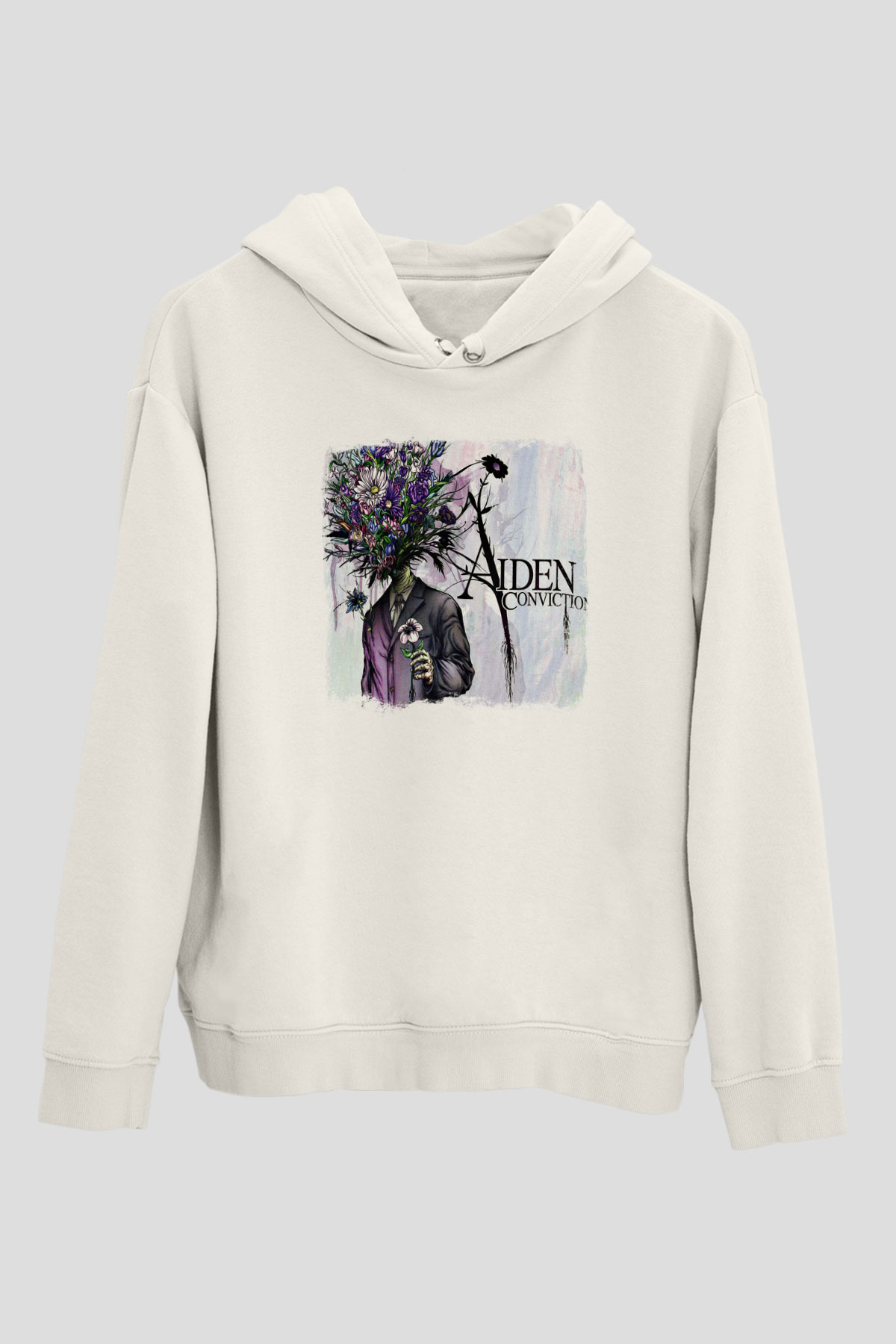 Aiden Baskılı Unisex Beyaz Hoodie