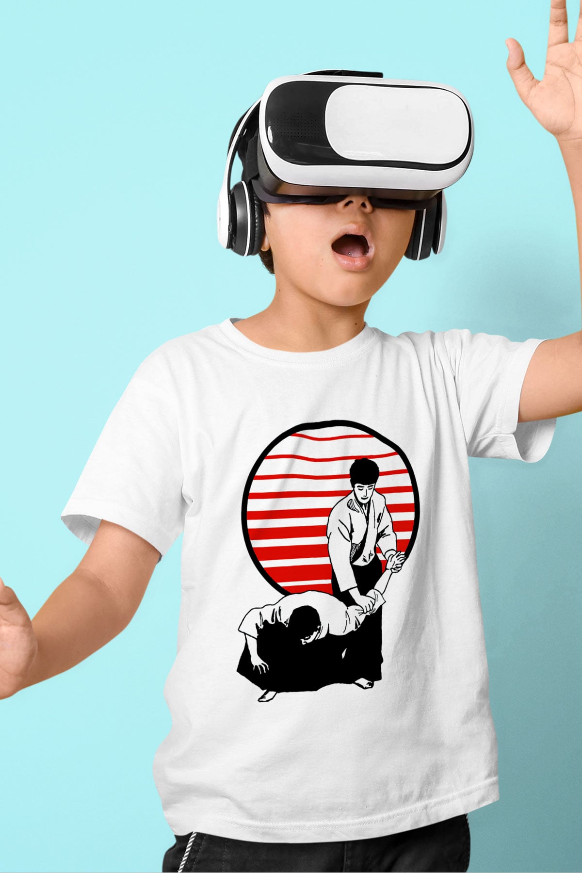Aikido Baskılı Beyaz Unisex Çocuk Tişört
