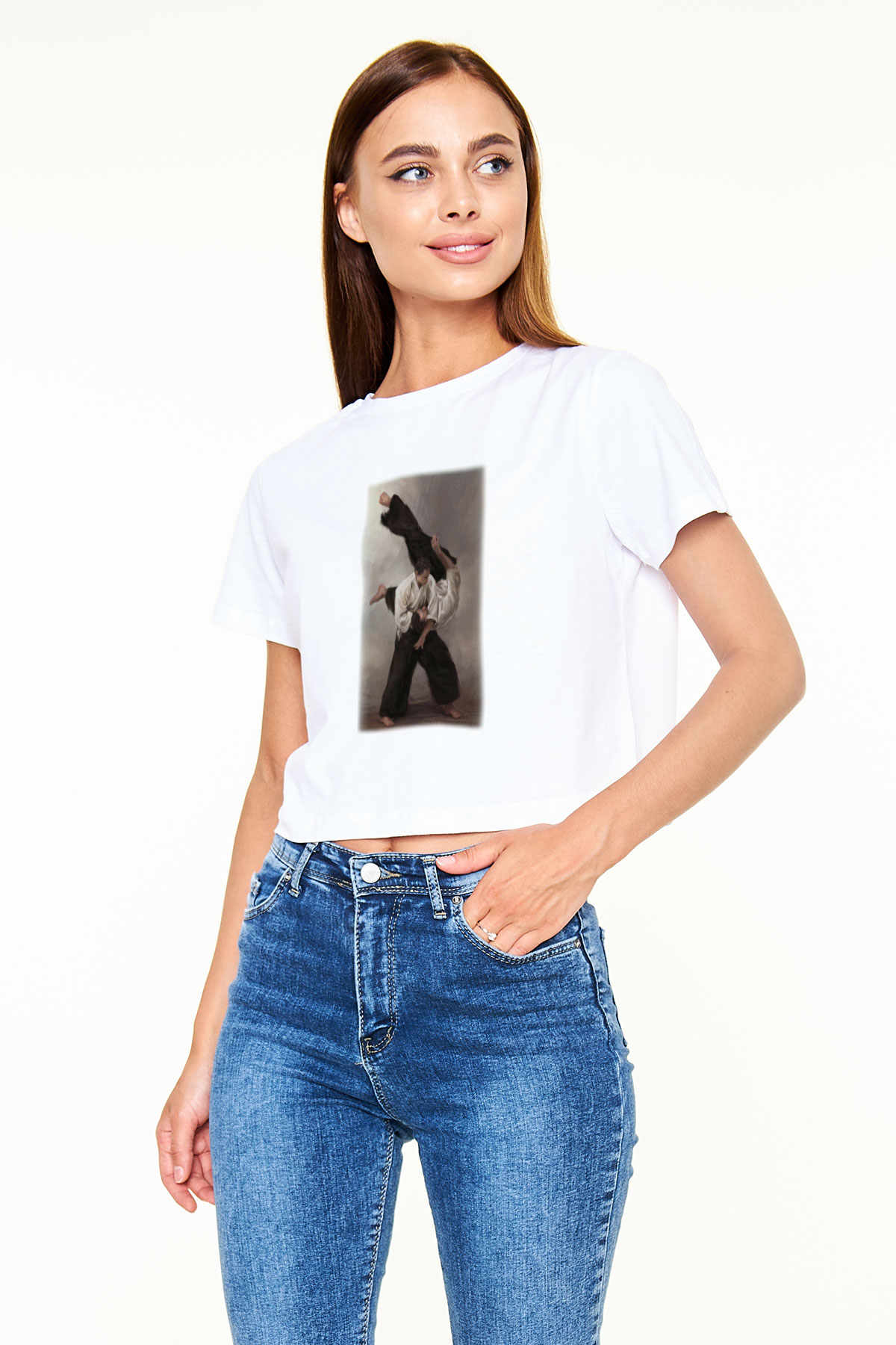Aikido Beyaz Croptop Tişört