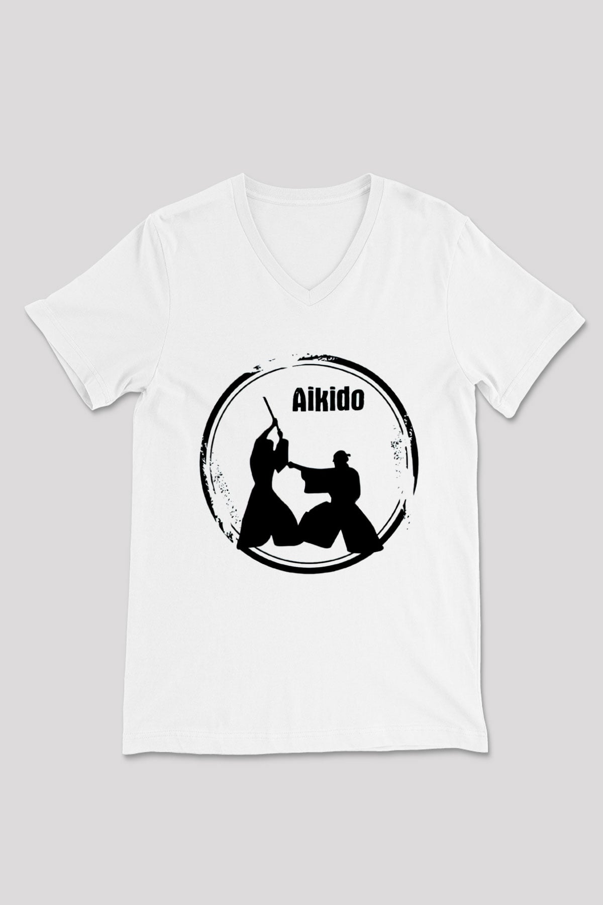 Aikido Beyaz Unisex V Yaka Tişört T-Shirt