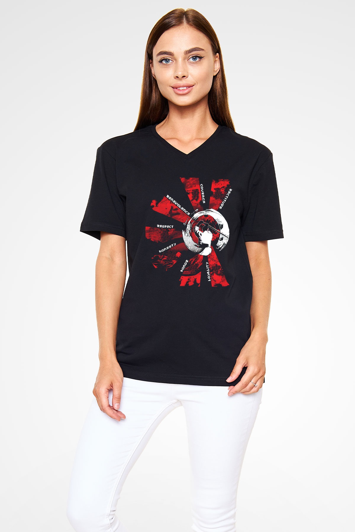 Aikido Siyah Unisex V Yaka Tişört T-Shirt