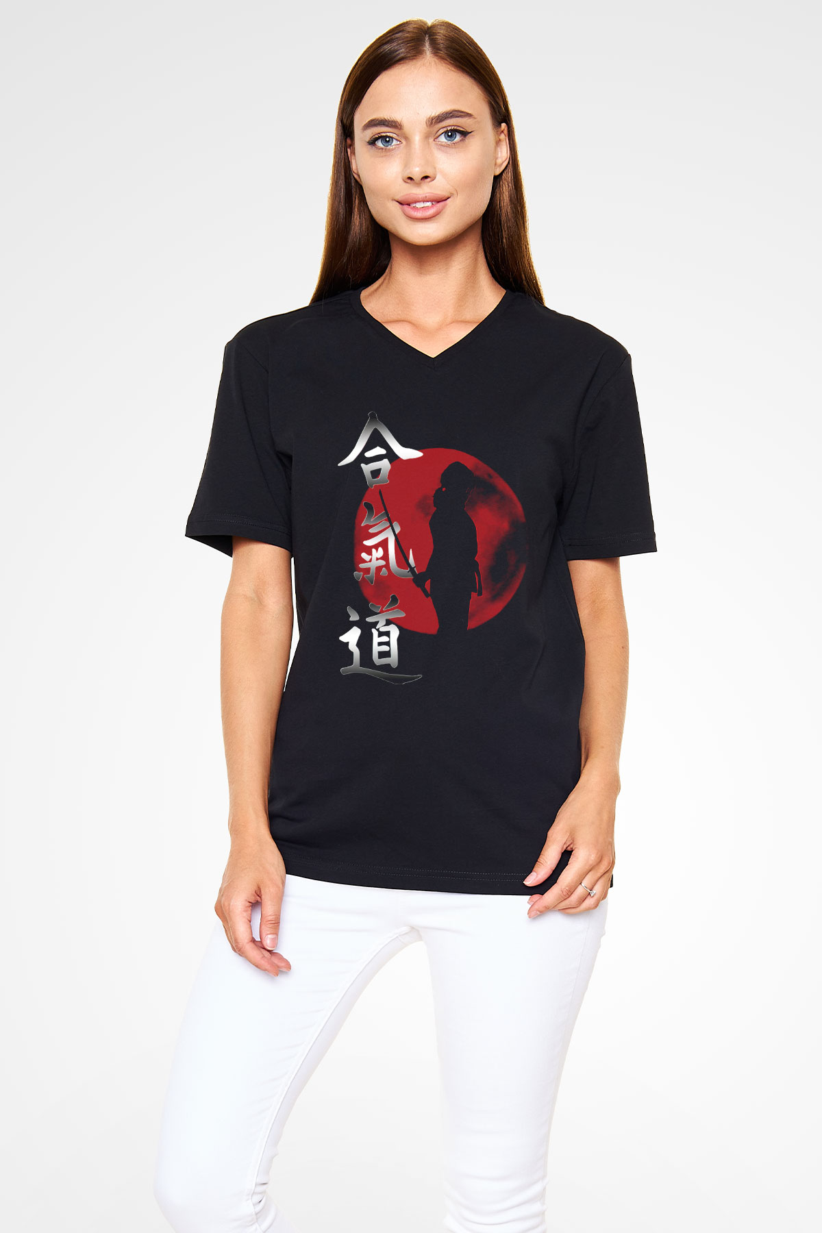 Aikido Siyah Unisex V Yaka Tişört T-Shirt