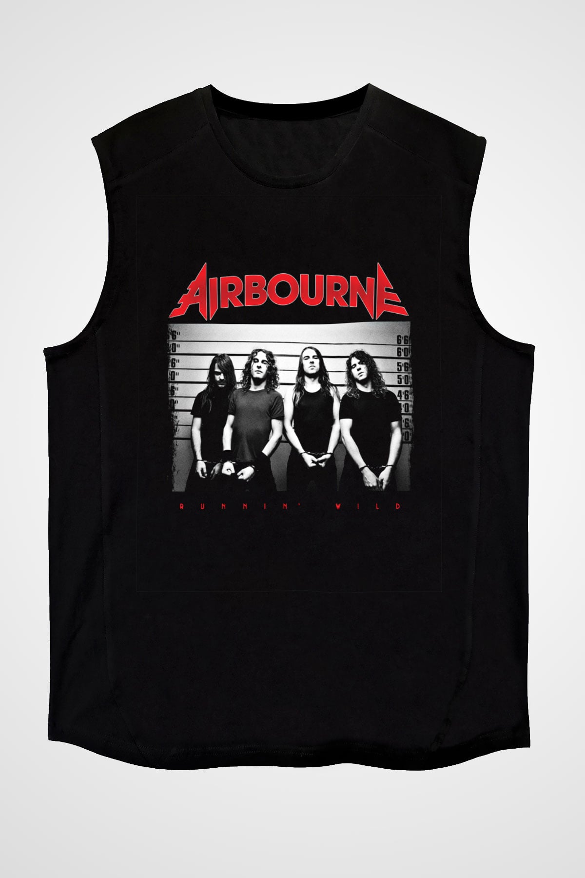 Airbourne Baskılı Unisex Siyah Kolsuz Tişört