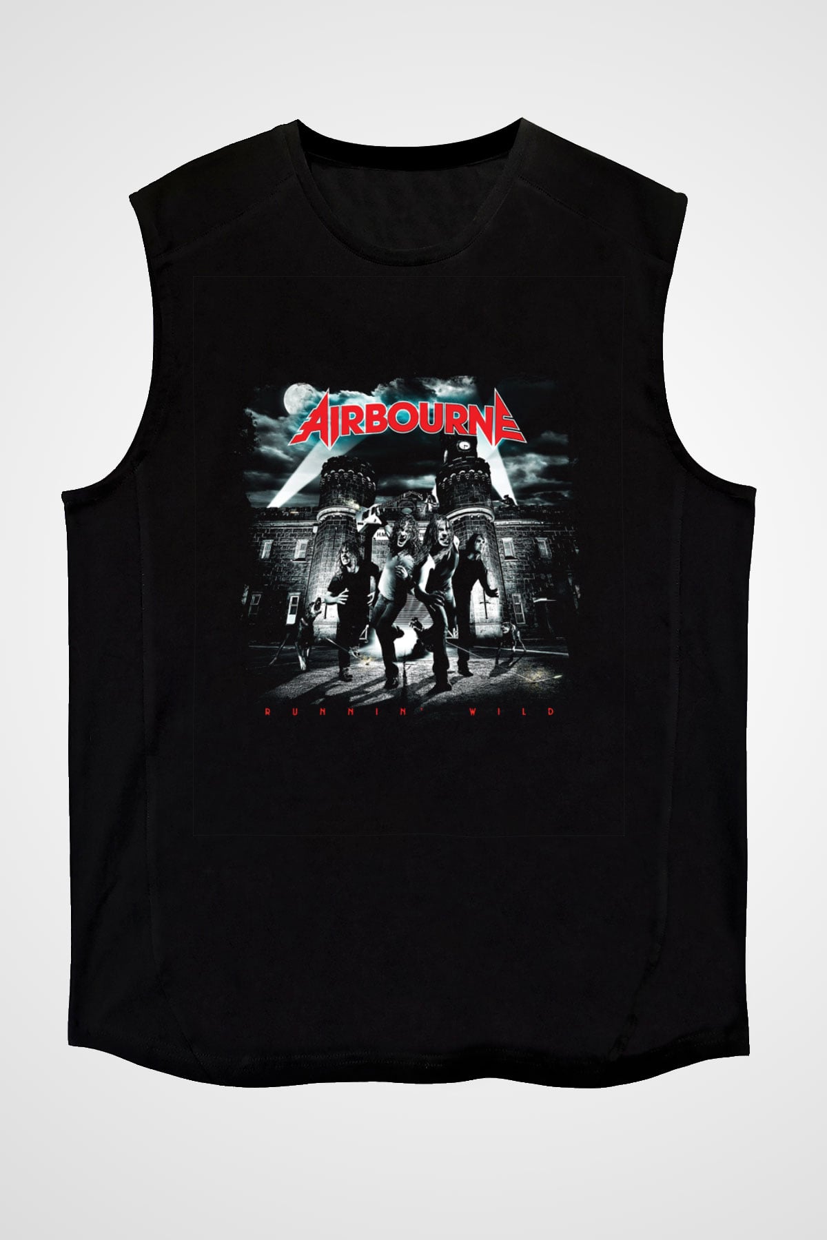 Airbourne Baskılı Unisex Siyah Kolsuz Tişört