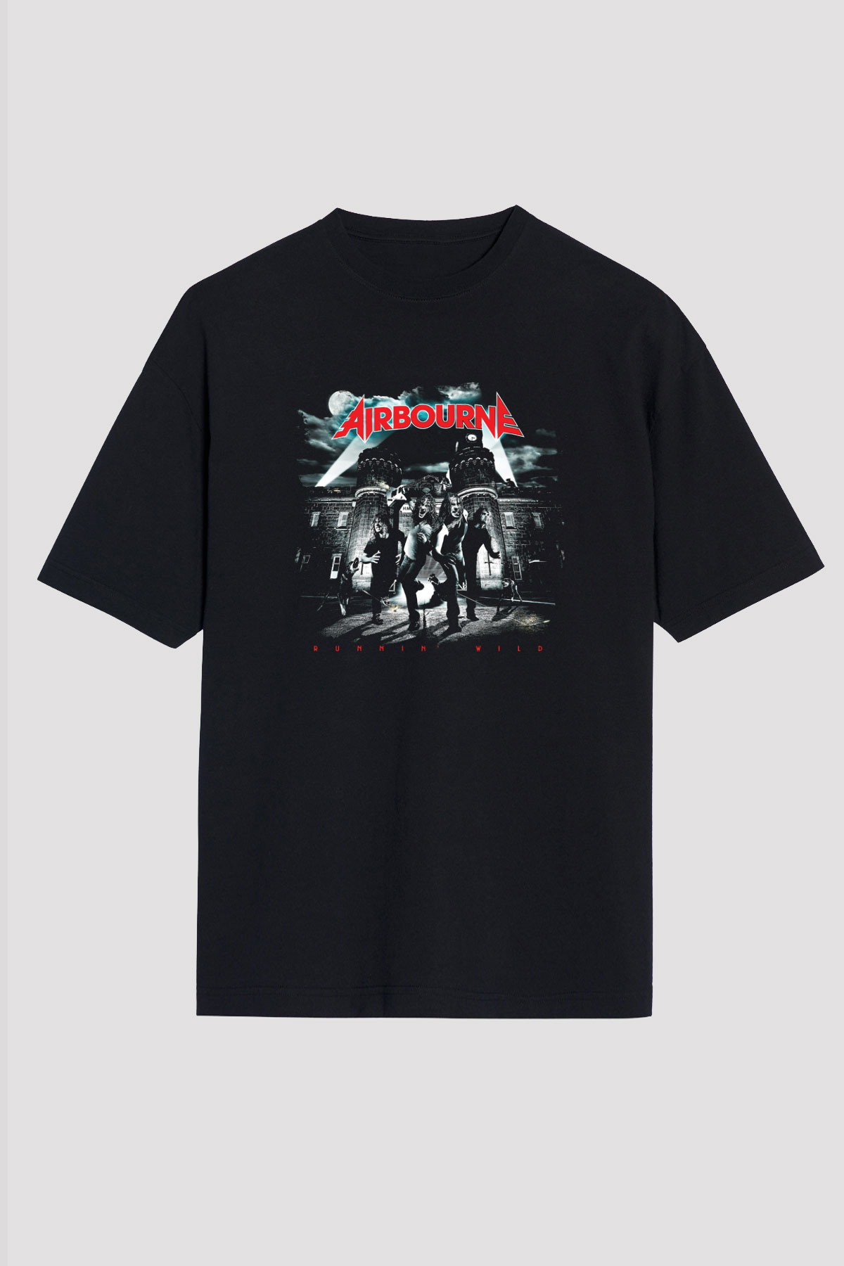 Airbourne Baskılı Unisex Siyah Oversize Tişört