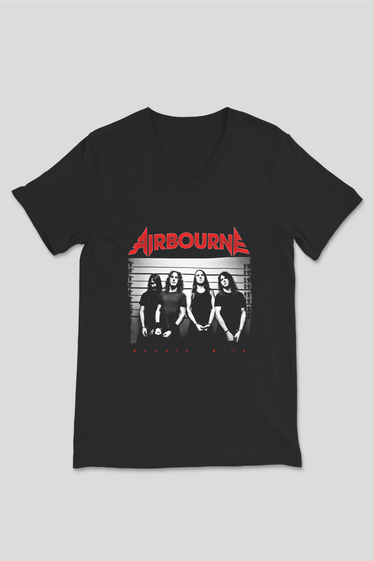 Airbourne Baskılı Unisex Siyah V Yaka Tişört