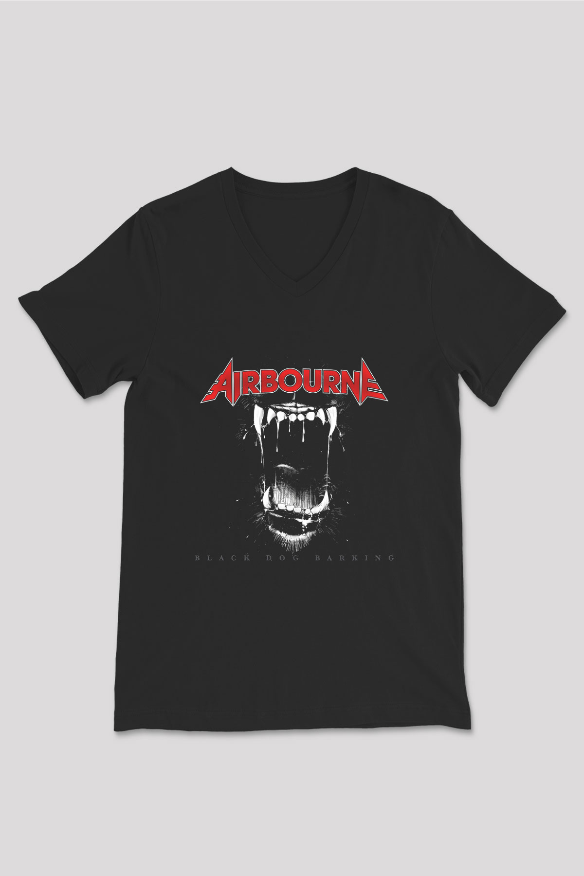 Airbourne Baskılı Unisex Siyah V Yaka Tişört