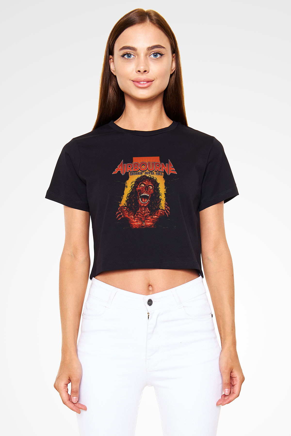 Airbourne Siyah Crop Top Tişört