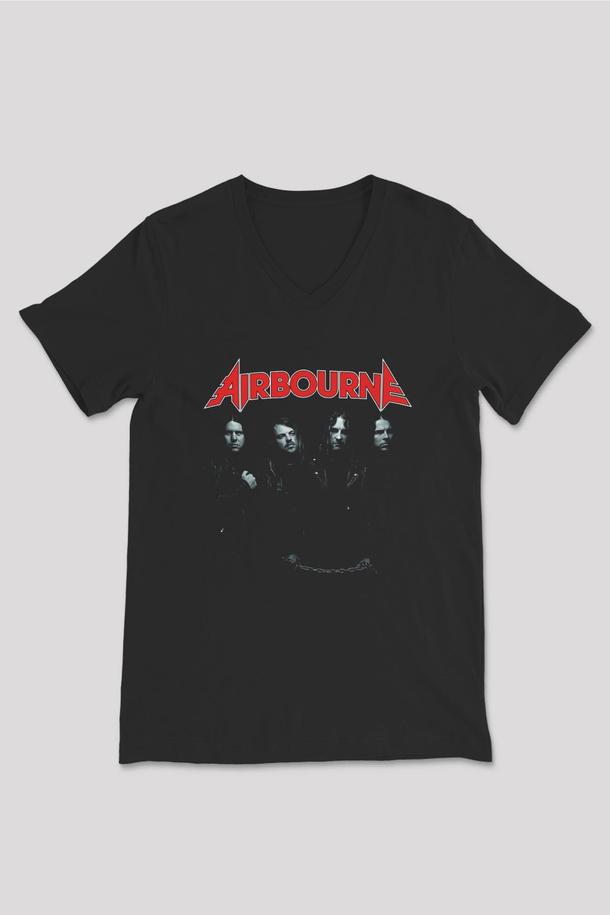 Airbourne Siyah Unisex V Yaka Tişört