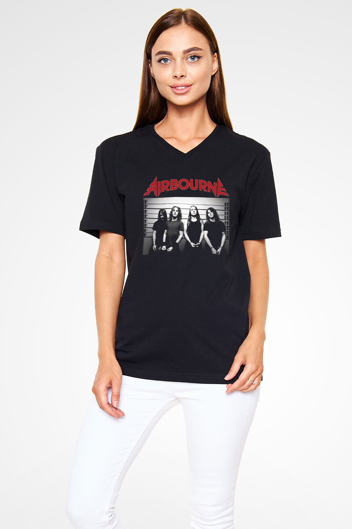 Airbourne Siyah Unisex V Yaka Tişört