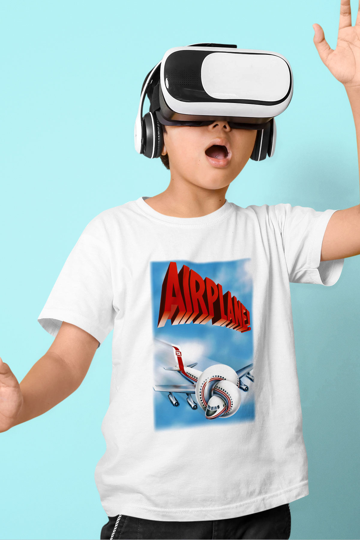 Airplane Baskılı Beyaz Unisex Çocuk Tişört