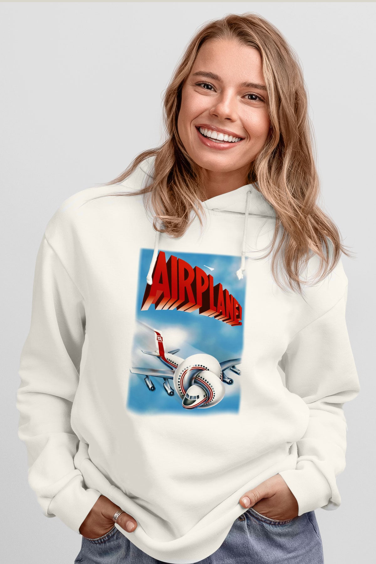 Airplane Beyaz Unisex Kapşonlu Sweatshirt