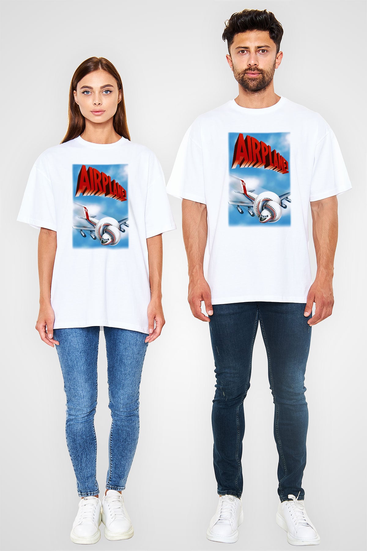 Airplane Beyaz Unisex Oversize Tişört