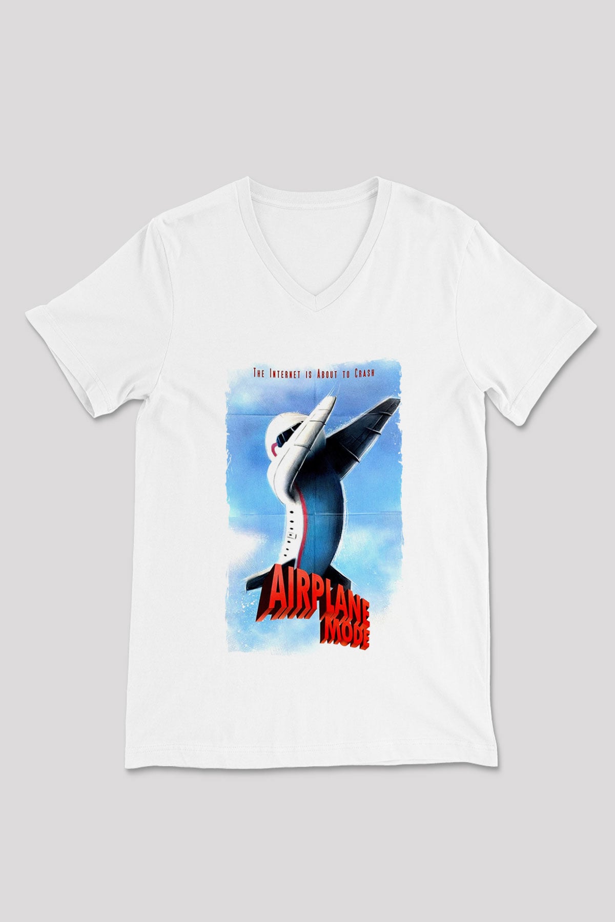 Airplane Beyaz Unisex  V Yaka Tişört
