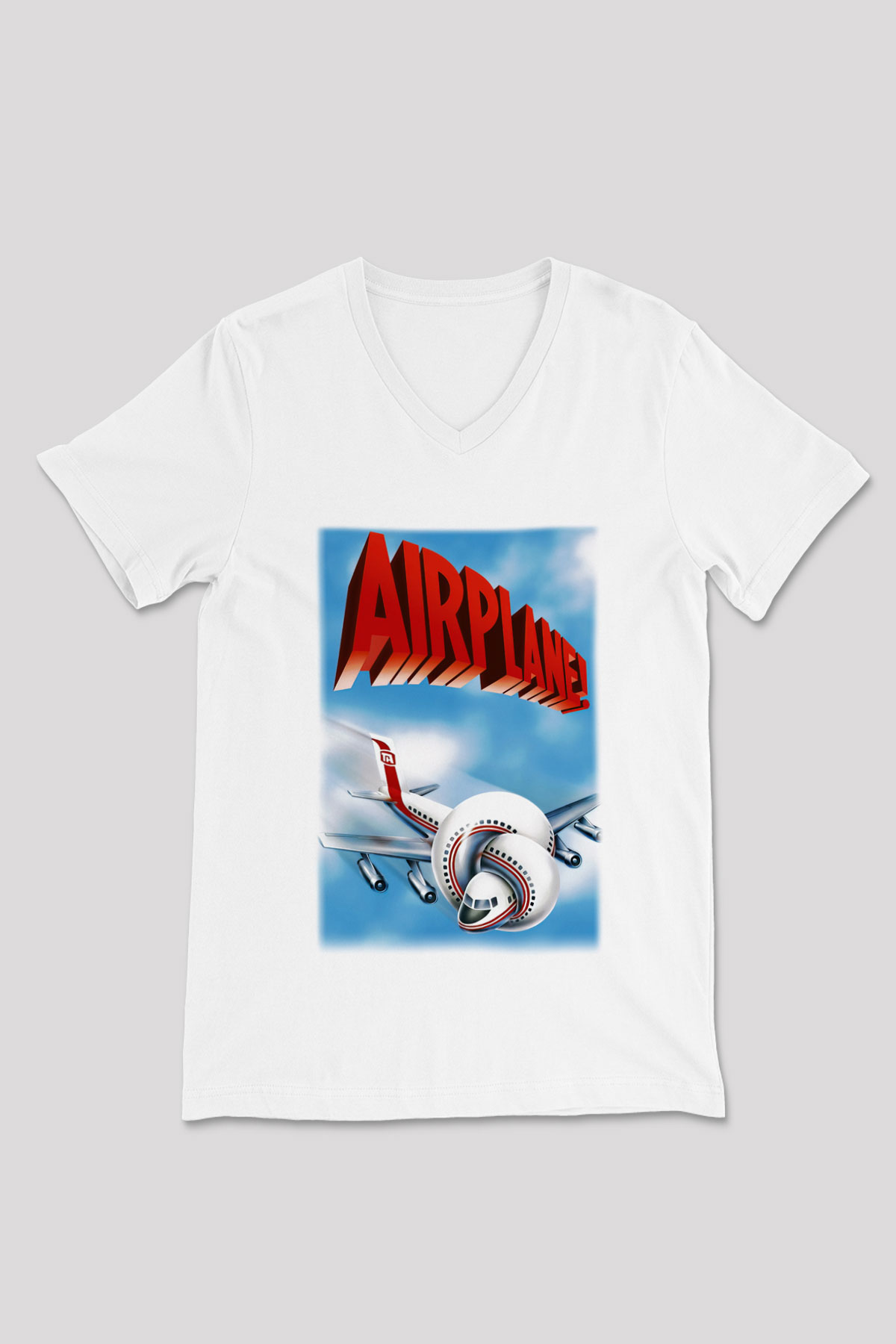Airplane Beyaz Unisex V Yaka Tişört