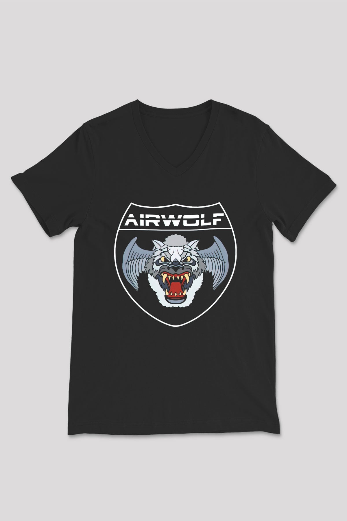 Airwolf Siyah Unisex  V Yaka Tişört