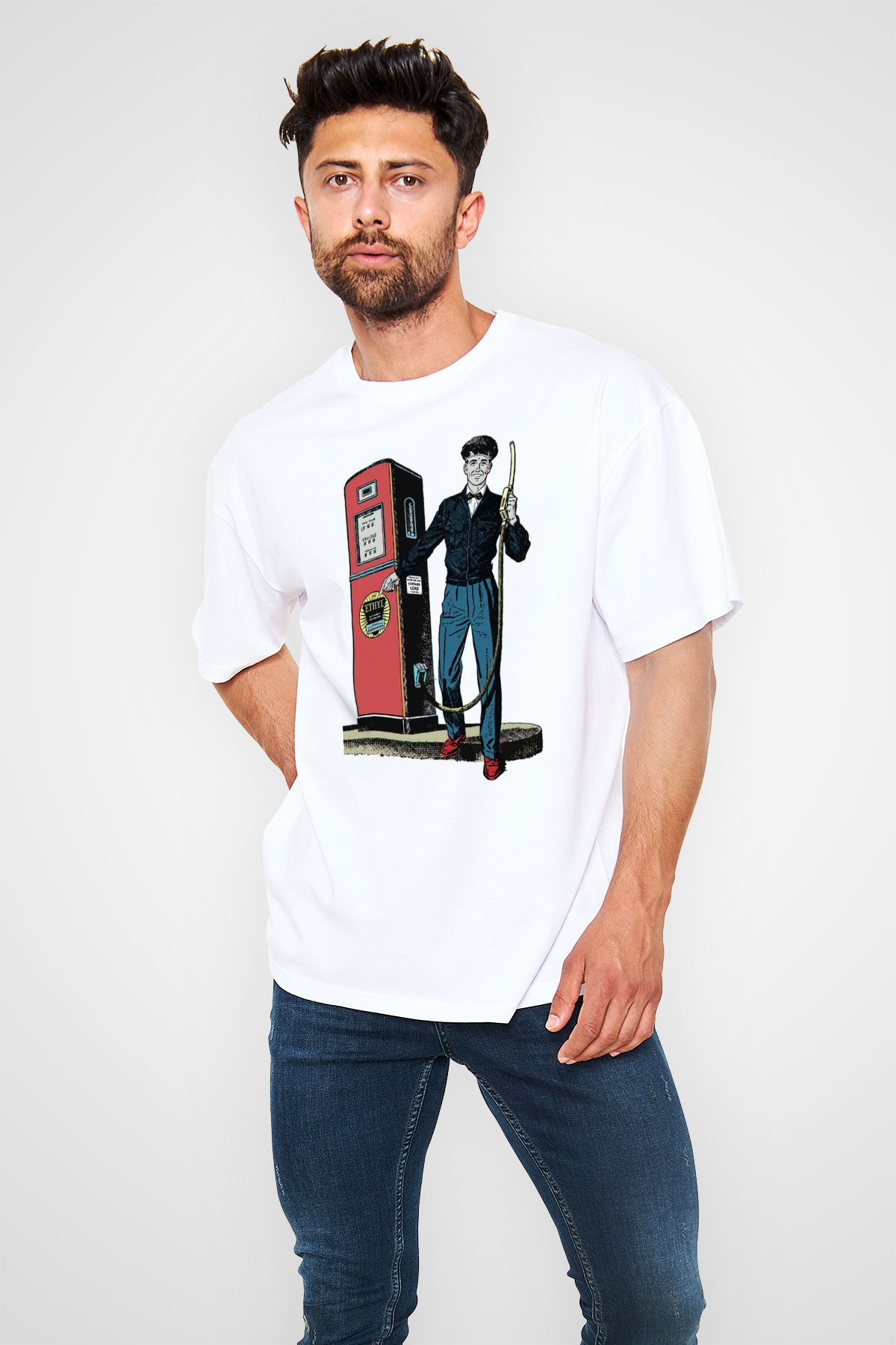Akaryakıt Beyaz Oversize Tişört Oversize T-shirt - TişörtFabrikası