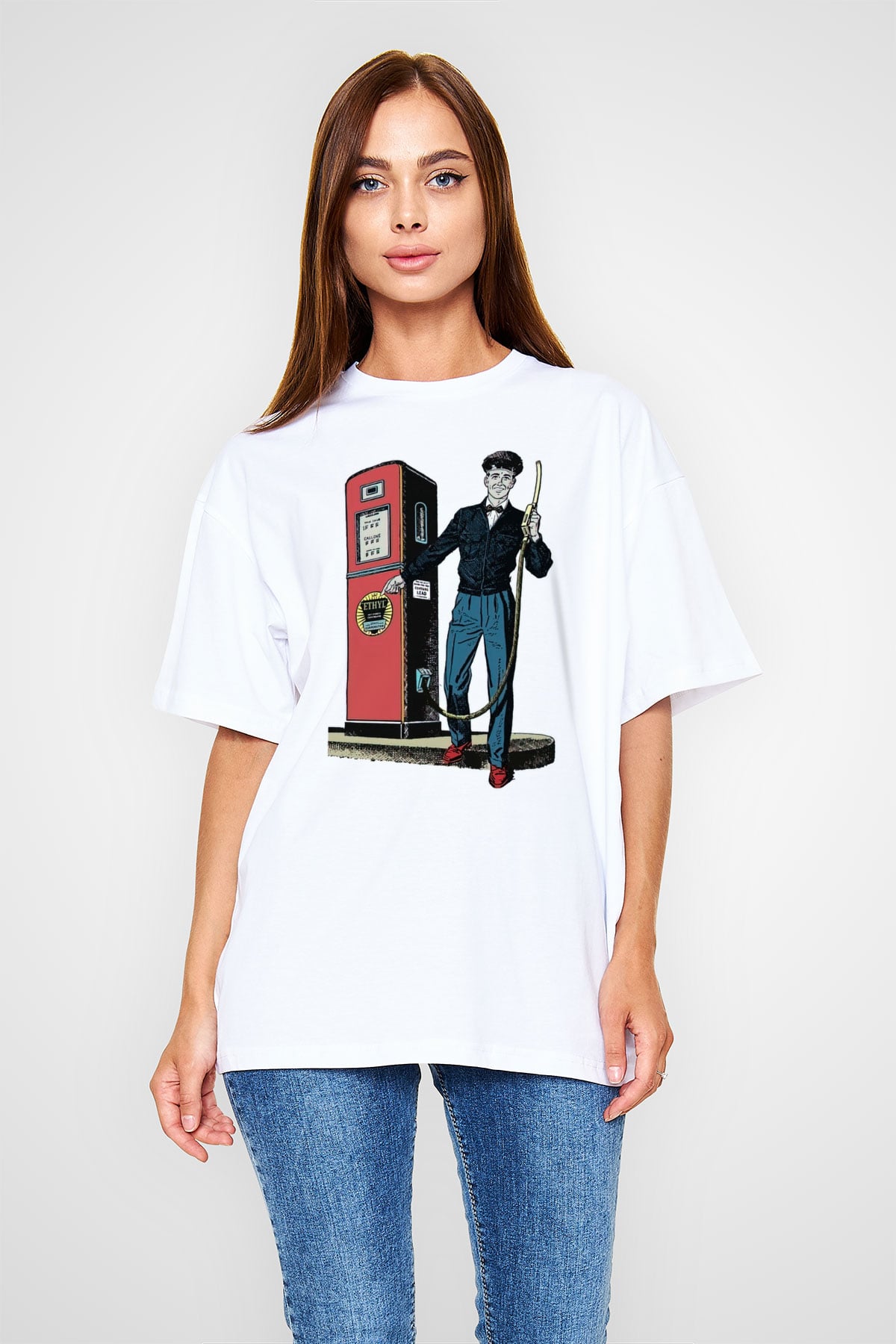 Akaryakıt Beyaz Oversize Tişört Oversize T-shirt - TişörtFabrikası