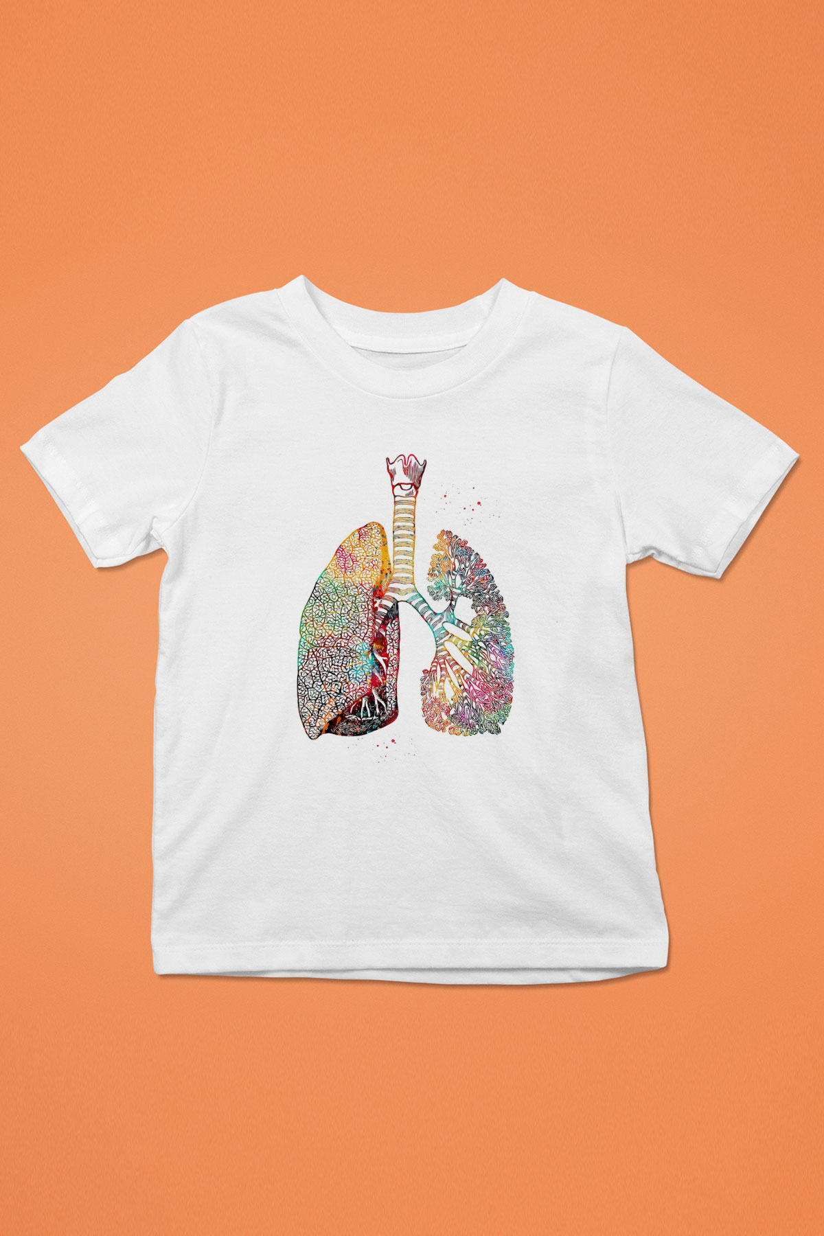 Akciğerler Renkli Baskılı Unisex Beyaz Çocuk Tişörtü - Tshirt