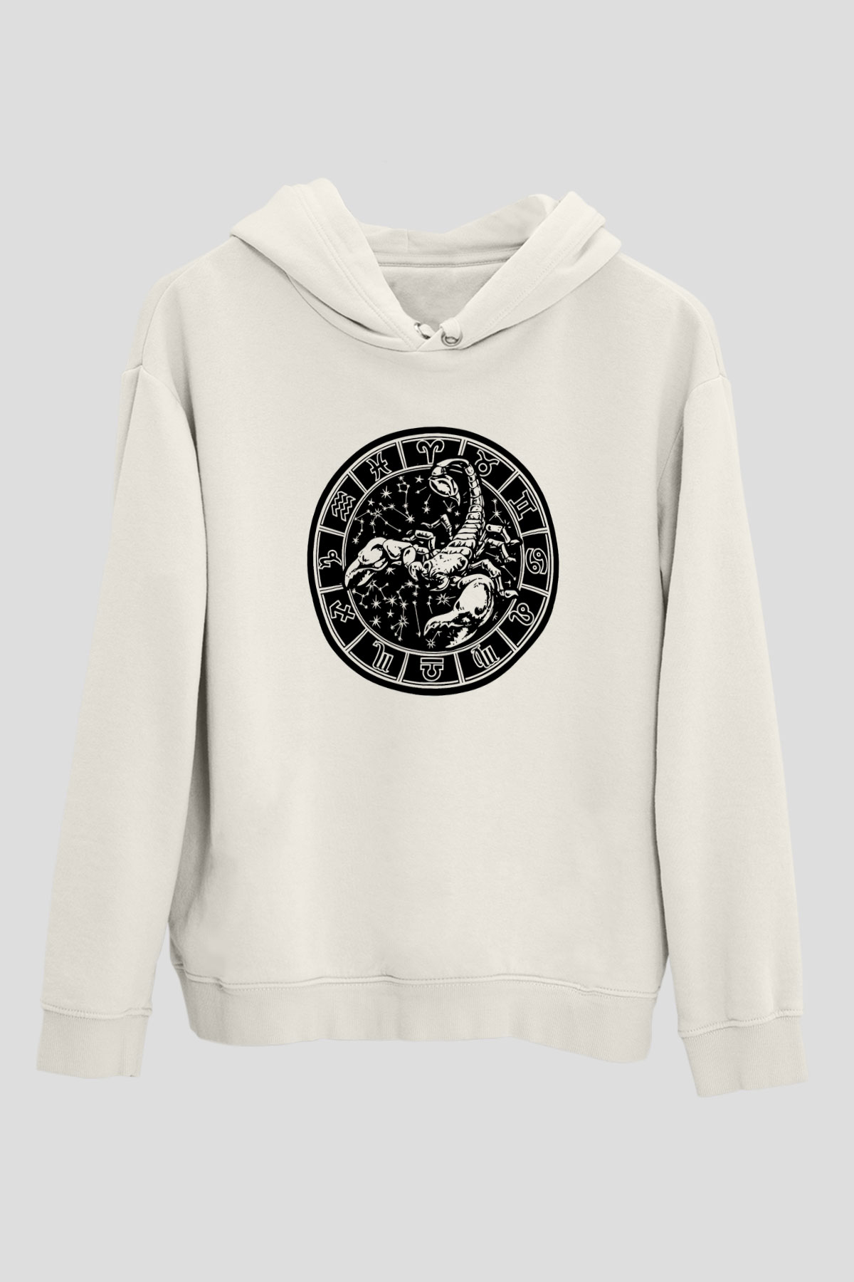 Akrep Burcu Baskılı Beyaz Unisex Hoodie