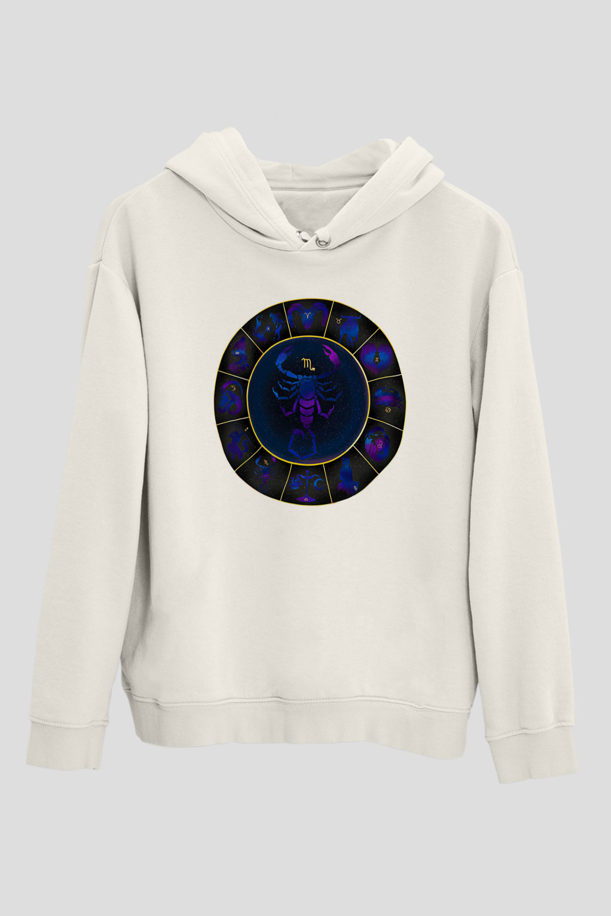 Akrep Burcu Baskılı Beyaz Unisex Hoodie