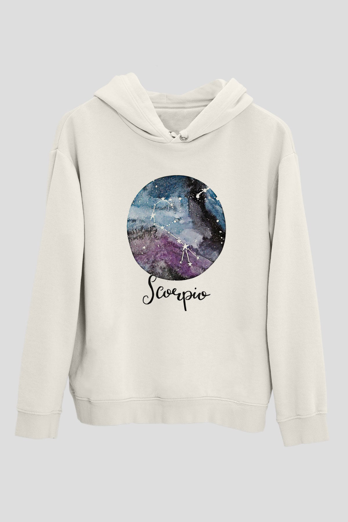 Akrep Burcu Baskılı Beyaz Unisex Hoodie
