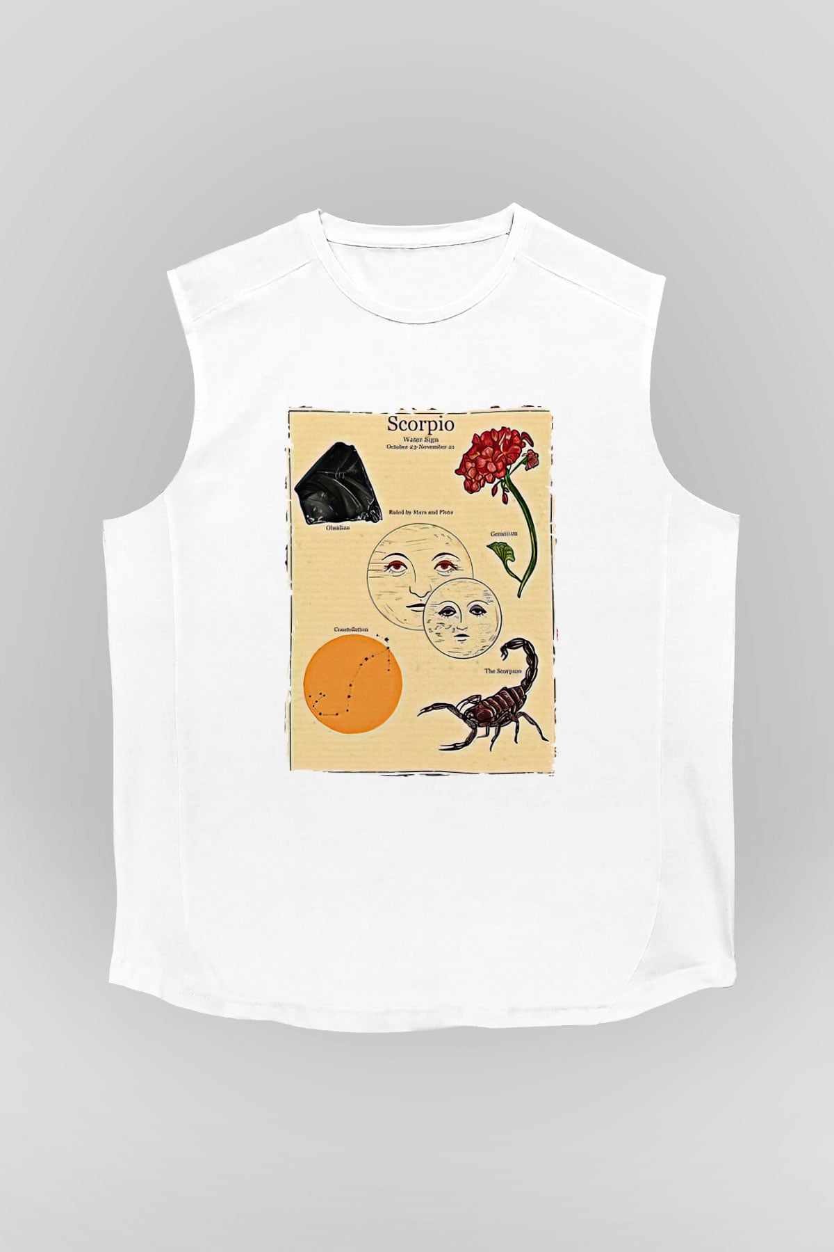 Akrep Burcu Baskılı Beyaz Unisex Kolsuz Tişört - Tshirt