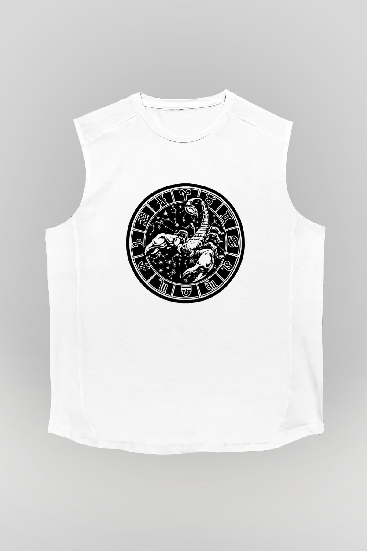 Akrep Burcu Baskılı Beyaz Unisex Kolsuz Tişört - Tshirt
