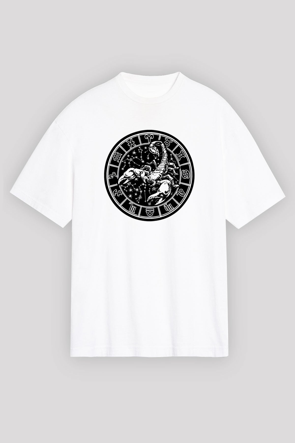Akrep Burcu Baskılı Beyaz Unisex Oversize Tişört - Tshirt