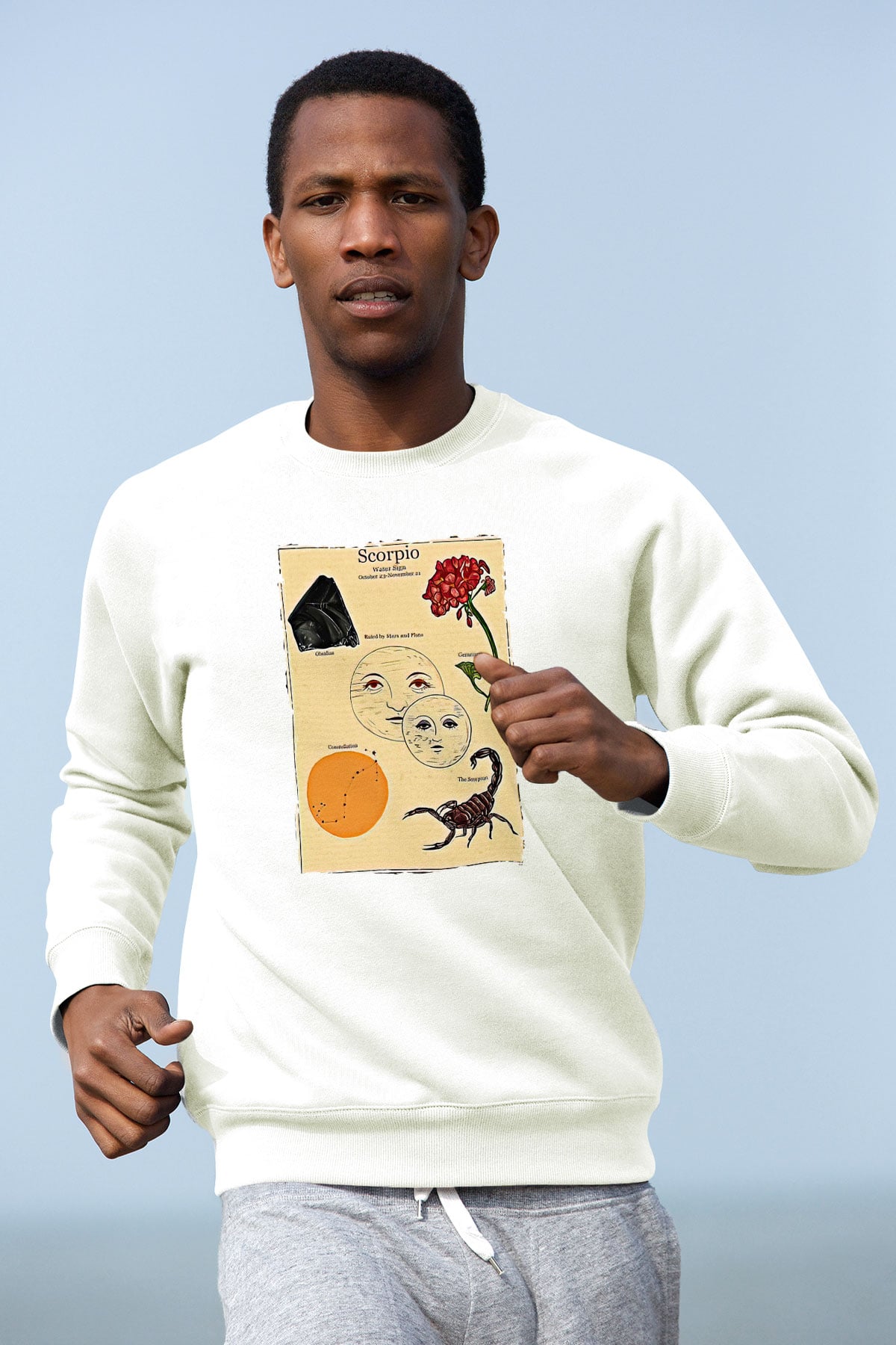 Akrep Burcu Baskılı Beyaz Unisex Sweatshirt