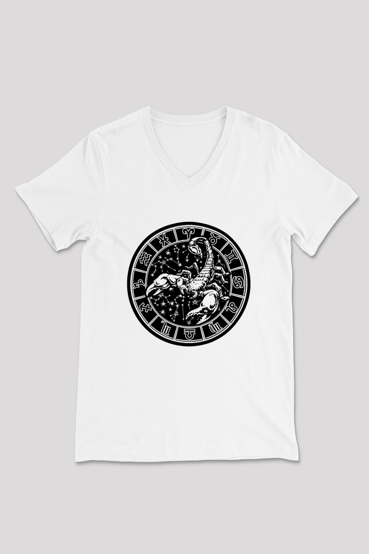 Akrep Burcu Baskılı Beyaz Unisex V Yaka Tişört - Tshirt