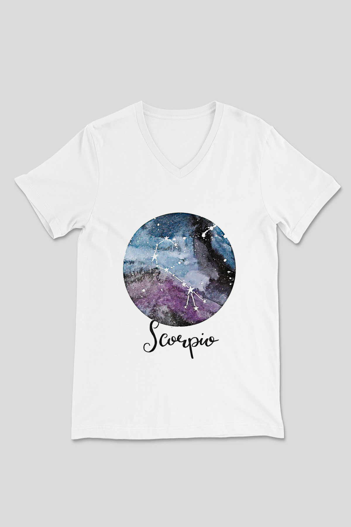 Akrep Burcu Baskılı Beyaz Unisex V Yaka Tişört - Tshirt