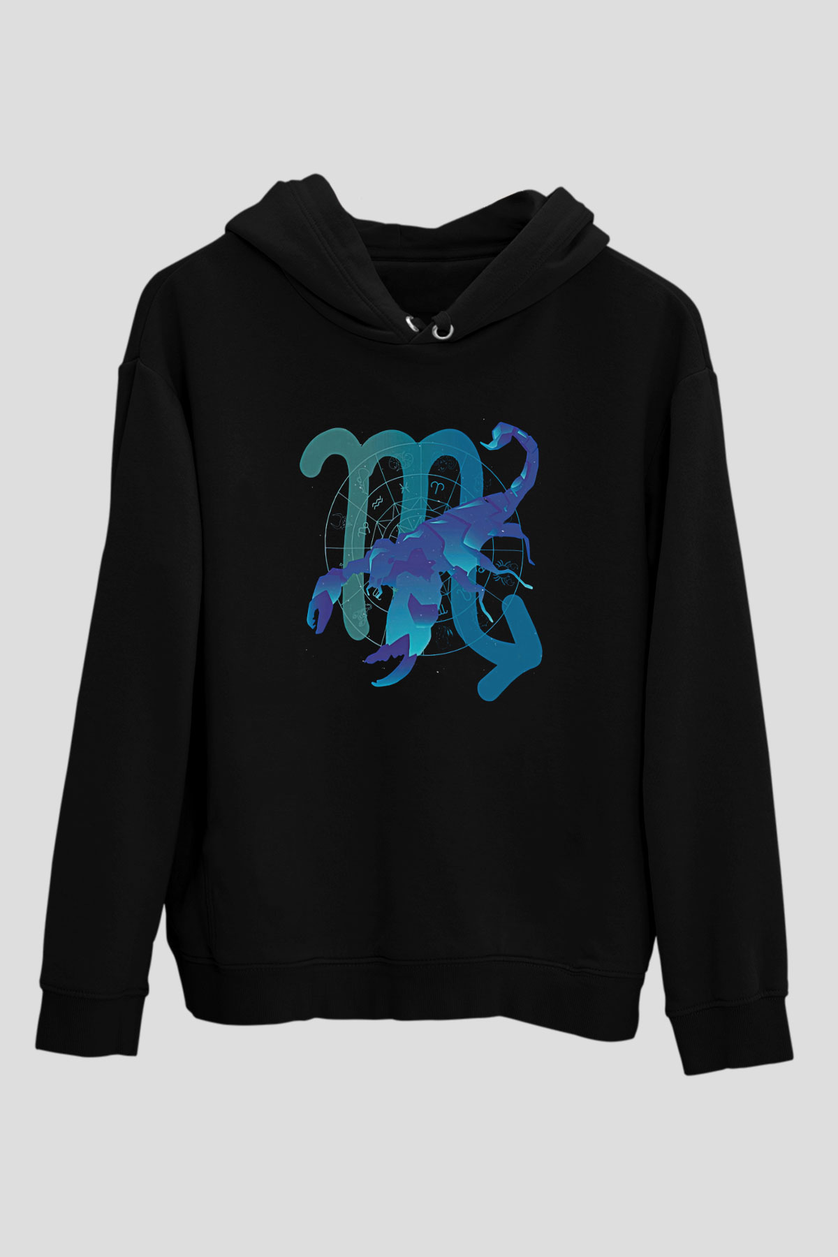 Akrep Burcu Baskılı Unisex Siyah Hoodie